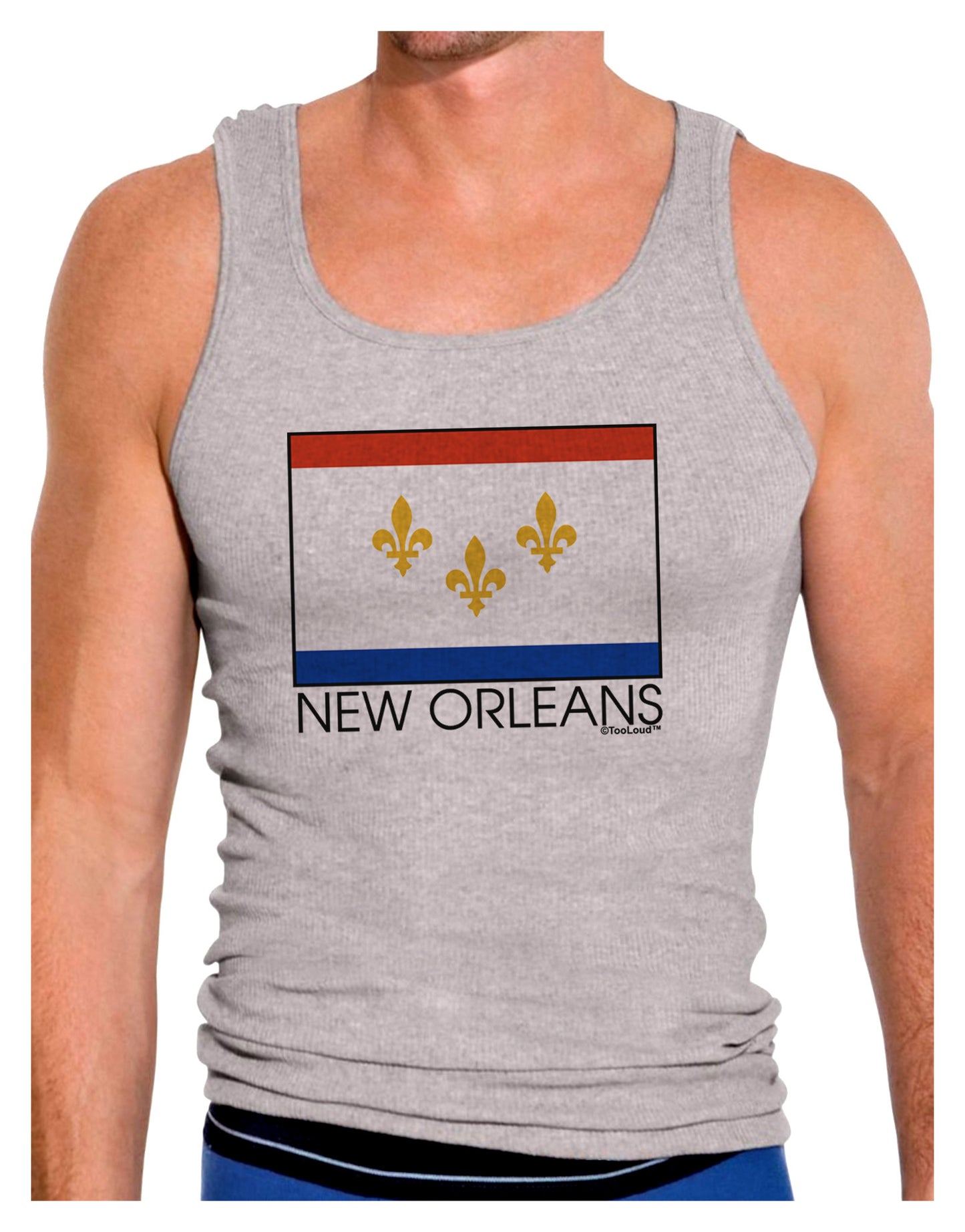 New Orleans Louisiana Flag Text Mens Ribbed Tank Top-Mens Ribbed Tank Top-TooLoud-Heather-Gray-Small-Davson Sales