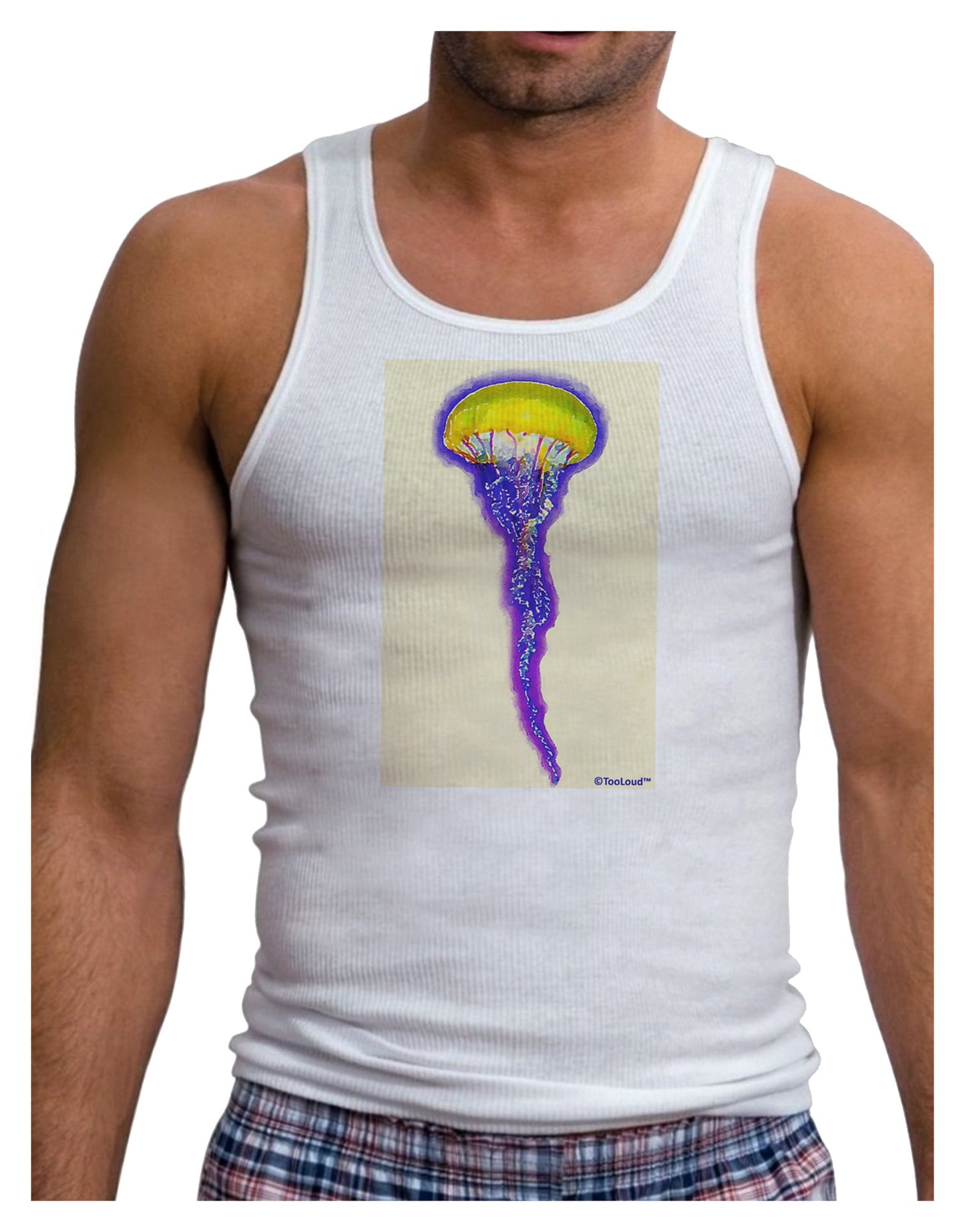 Jellyfish Outlined in Purple Watercolor Mens Ribbed Tank Top-Mens Ribbed Tank Top-TooLoud-White-Small-Davson Sales