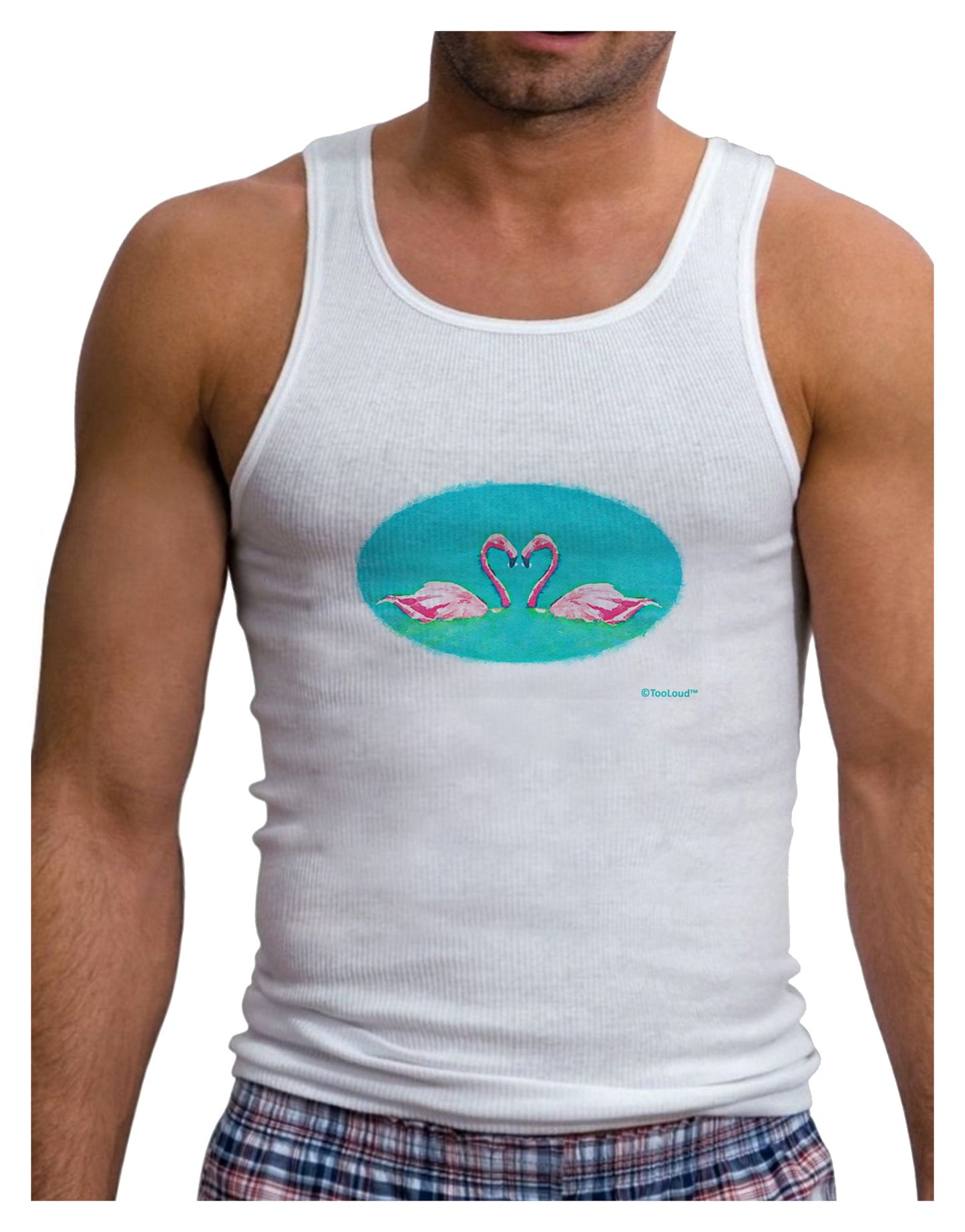 Love Birds - Flamingos Watercolor Mens Ribbed Tank Top-Mens Ribbed Tank Top-TooLoud-White-Small-Davson Sales