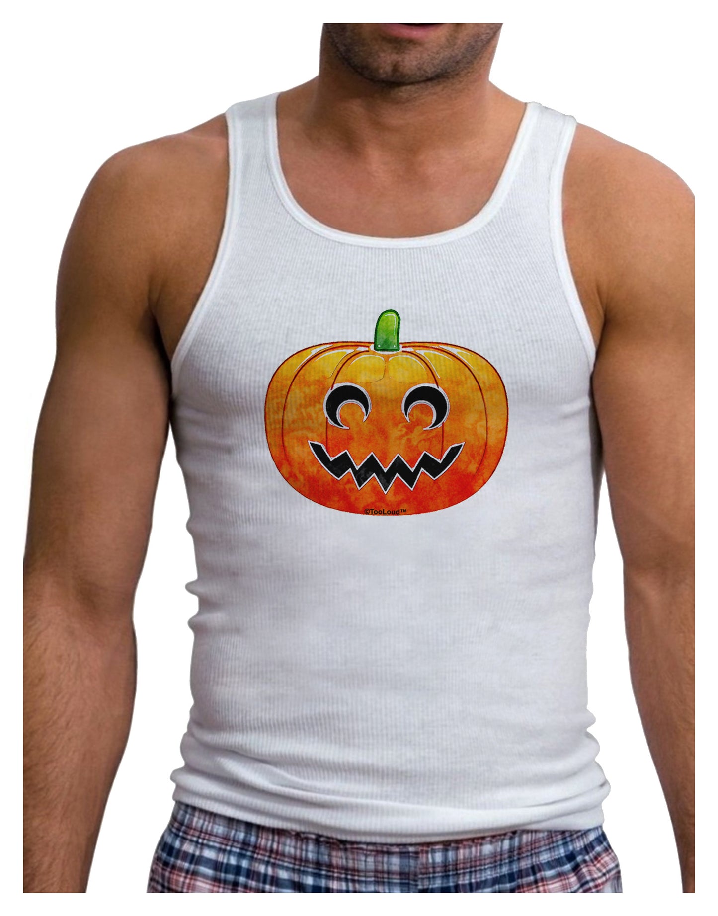 Jack-O-Lantern Watercolor Mens Ribbed Tank Top-Mens Ribbed Tank Top-TooLoud-White-Small-Davson Sales
