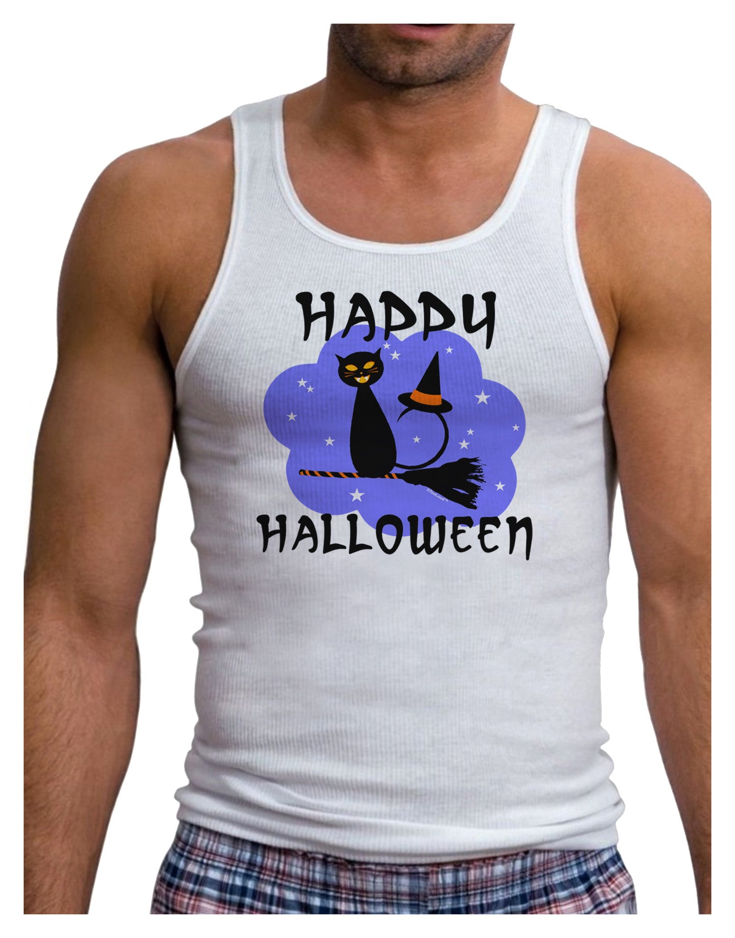 TooLoud Witch Cat Mens Ribbed Tank Top-Mens Ribbed Tank Top-TooLoud-White-Small-Davson Sales