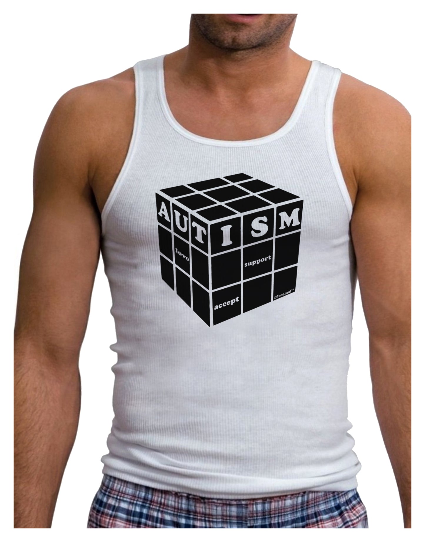 Autism Awareness - Cube B & W Mens Ribbed Tank Top-Mens Ribbed Tank Top-TooLoud-White-Small-Davson Sales