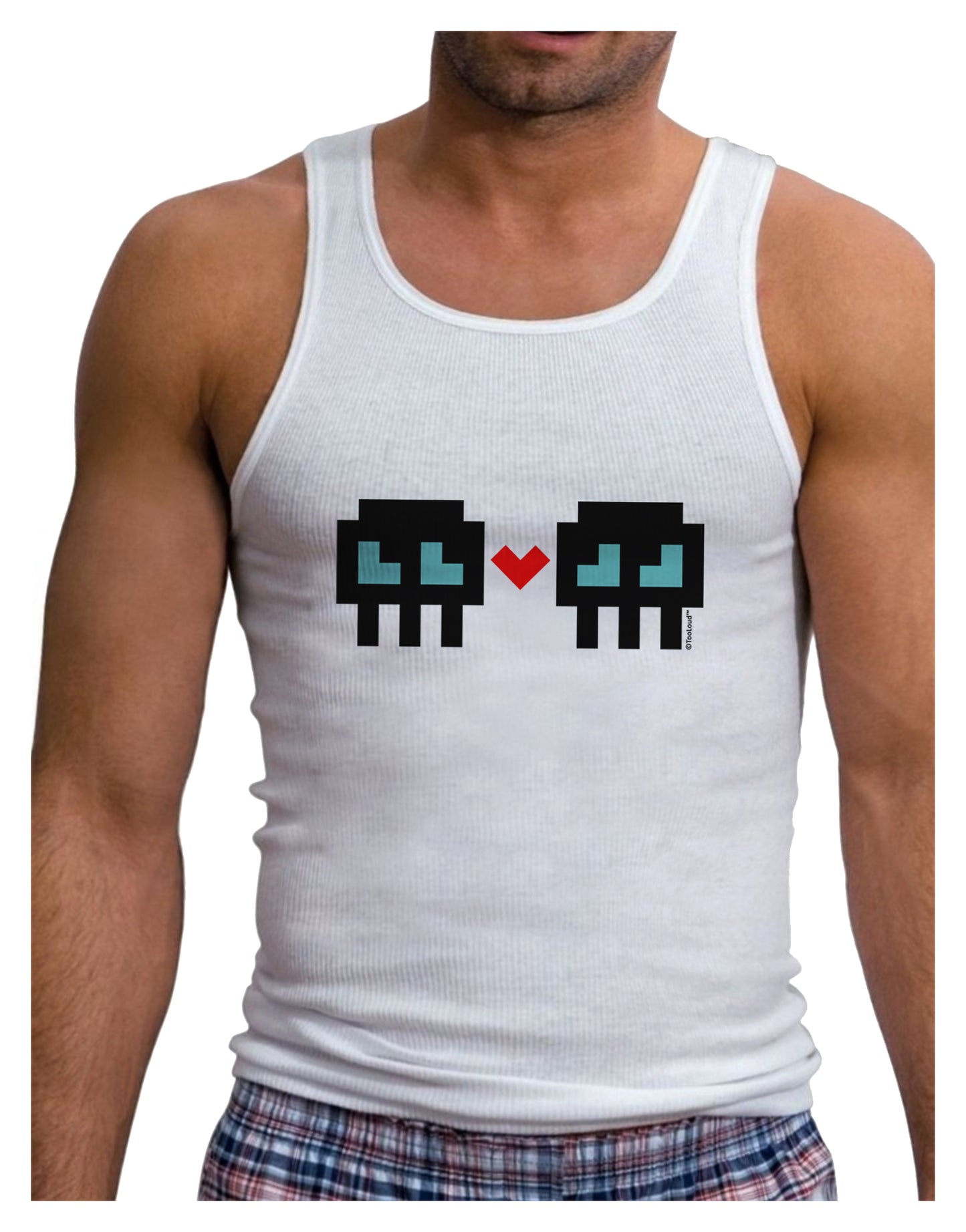 8-Bit Skull Love - Boy and Boy Mens Ribbed Tank Top-Mens Ribbed Tank Top-TooLoud-White-Small-Davson Sales