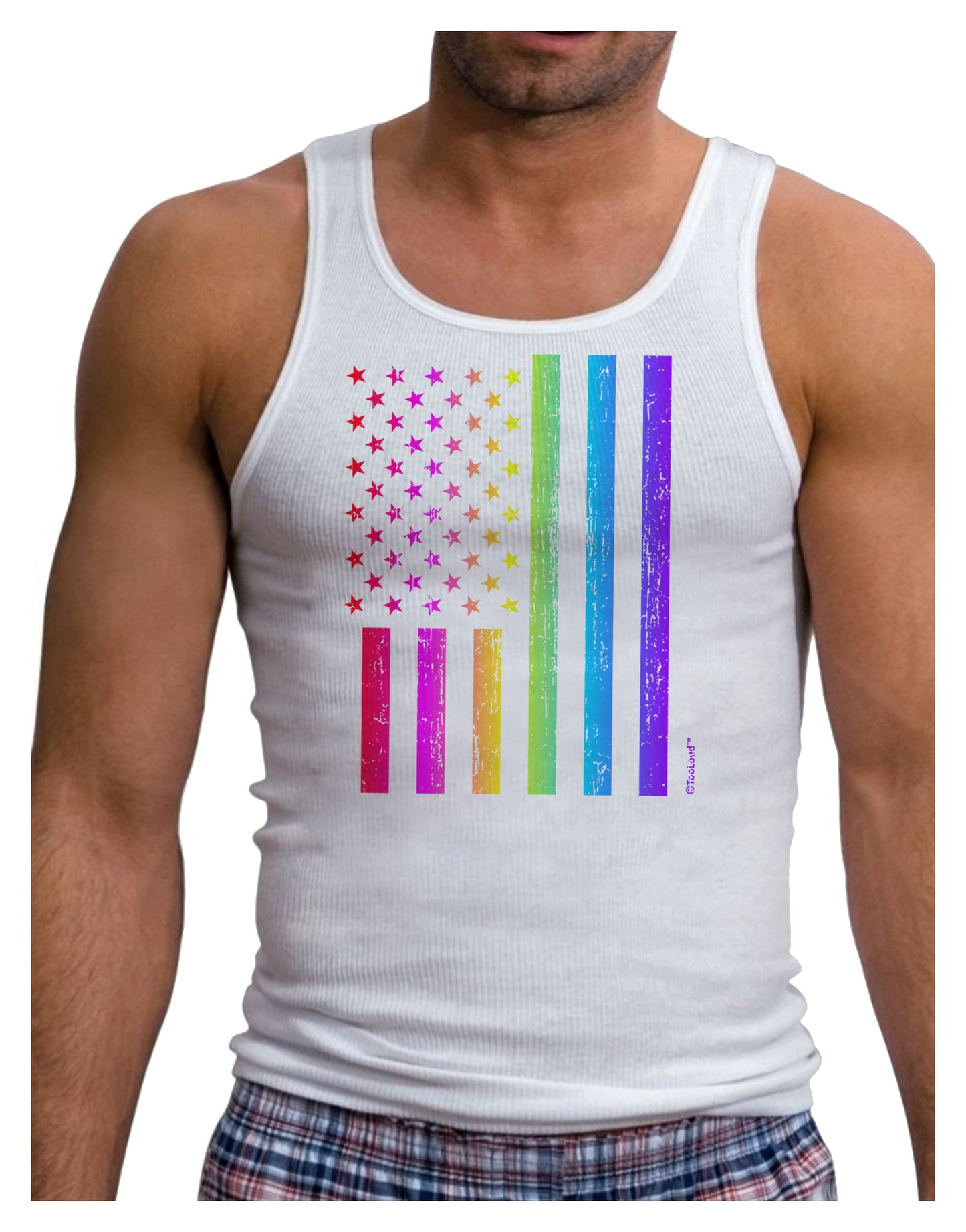 American Pride - Rainbow Flag Mens Ribbed Tank Top-Mens Ribbed Tank Top-TooLoud-White-Small-Davson Sales