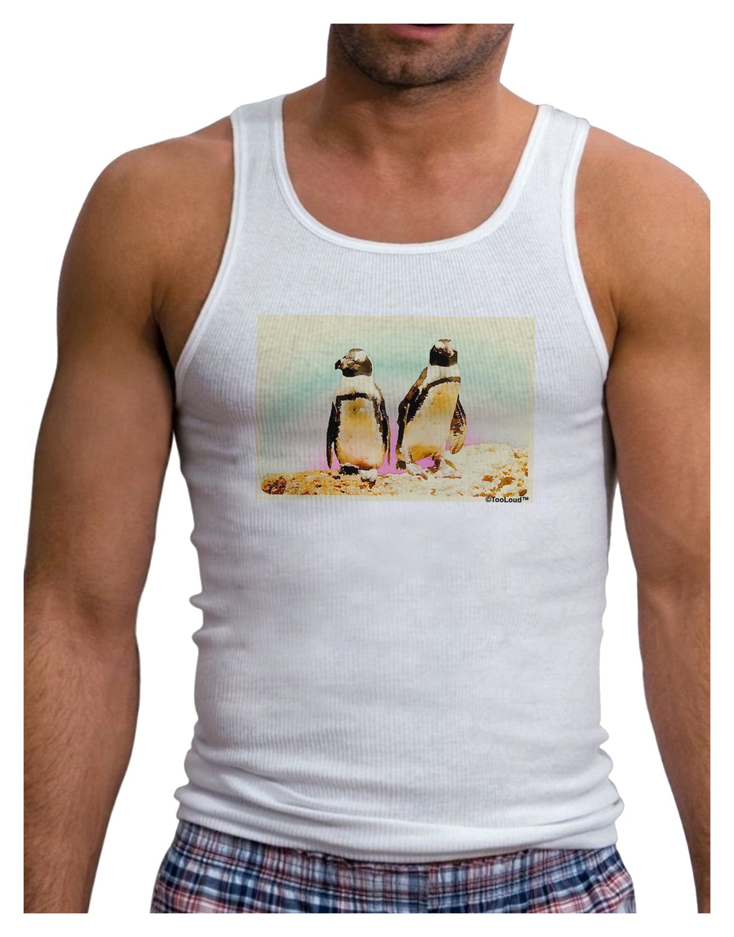 Magellanic Penguin Watercolor Mens Ribbed Tank Top-Mens Ribbed Tank Top-TooLoud-White-Small-Davson Sales