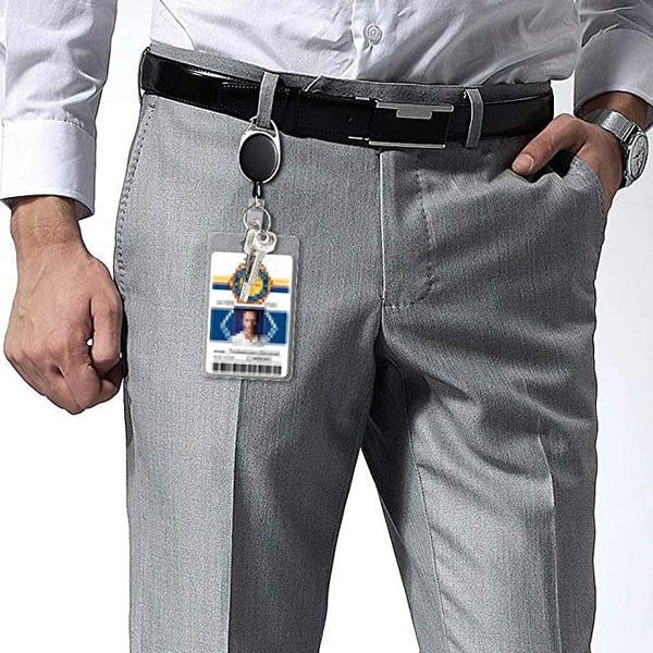 Retractable Badge Reel Black with Carabiner Belt Clip and Badge Holder with Key Ring for ID & Key Keychain - Clear Strap Batch holder-Accessories-Any Mask-SINGLE-Davson Sales