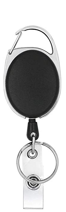 Retractable Badge Reel Black with Carabiner Belt Clip and Badge Holder with Key Ring for ID & Key Keychain - Clear Strap Batch holder-Accessories-Any Mask-SINGLE-Davson Sales