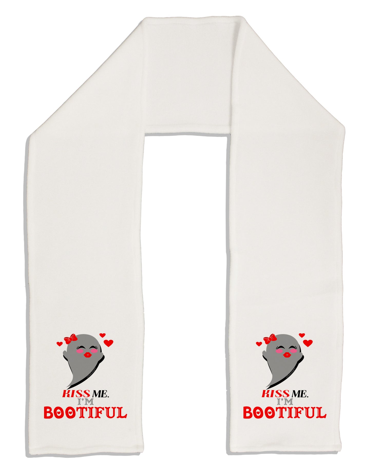 Kiss Me BOOtiful Ghost Red Adult Fleece 64" Scarf-TooLoud-White-One-Size-Adult-Davson Sales