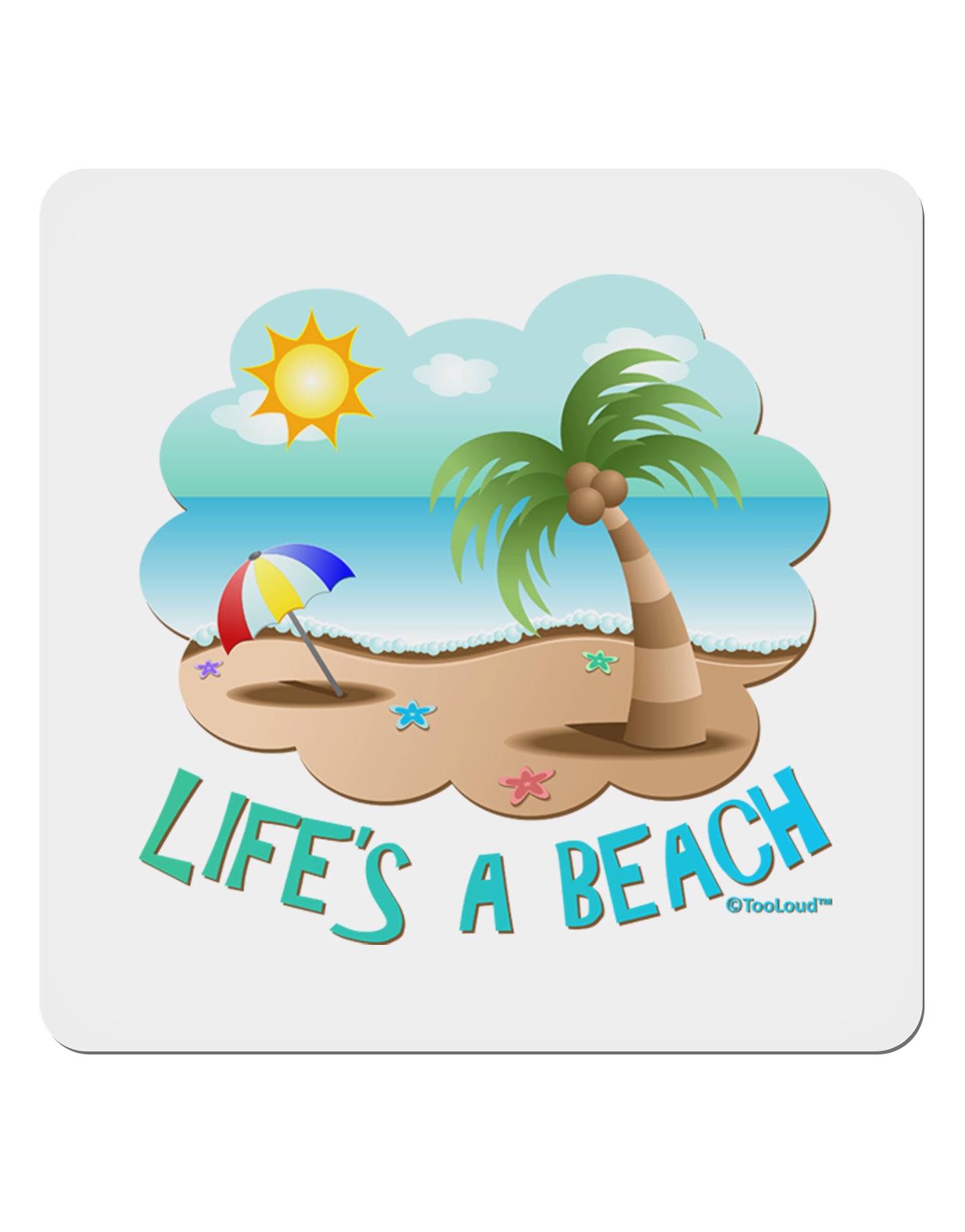 Fun Summer Beach Scene - Life's a Beach 4x4" Square Sticker 4 Pieces-Stickers-TooLoud-White-Davson Sales