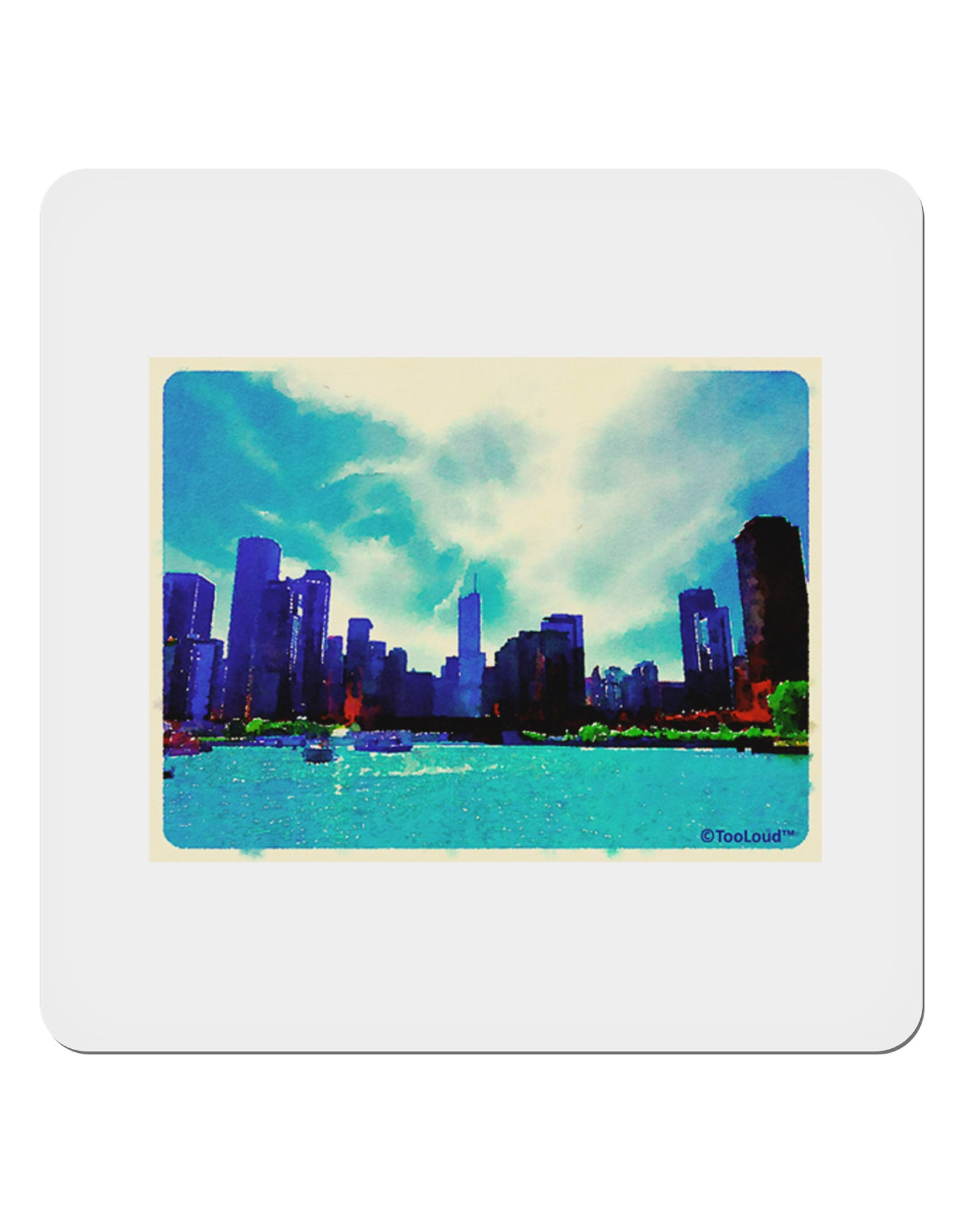 Chicago Skyline Watercolor 4x4" Square Sticker 4 Pieces-Stickers-TooLoud-White-Davson Sales