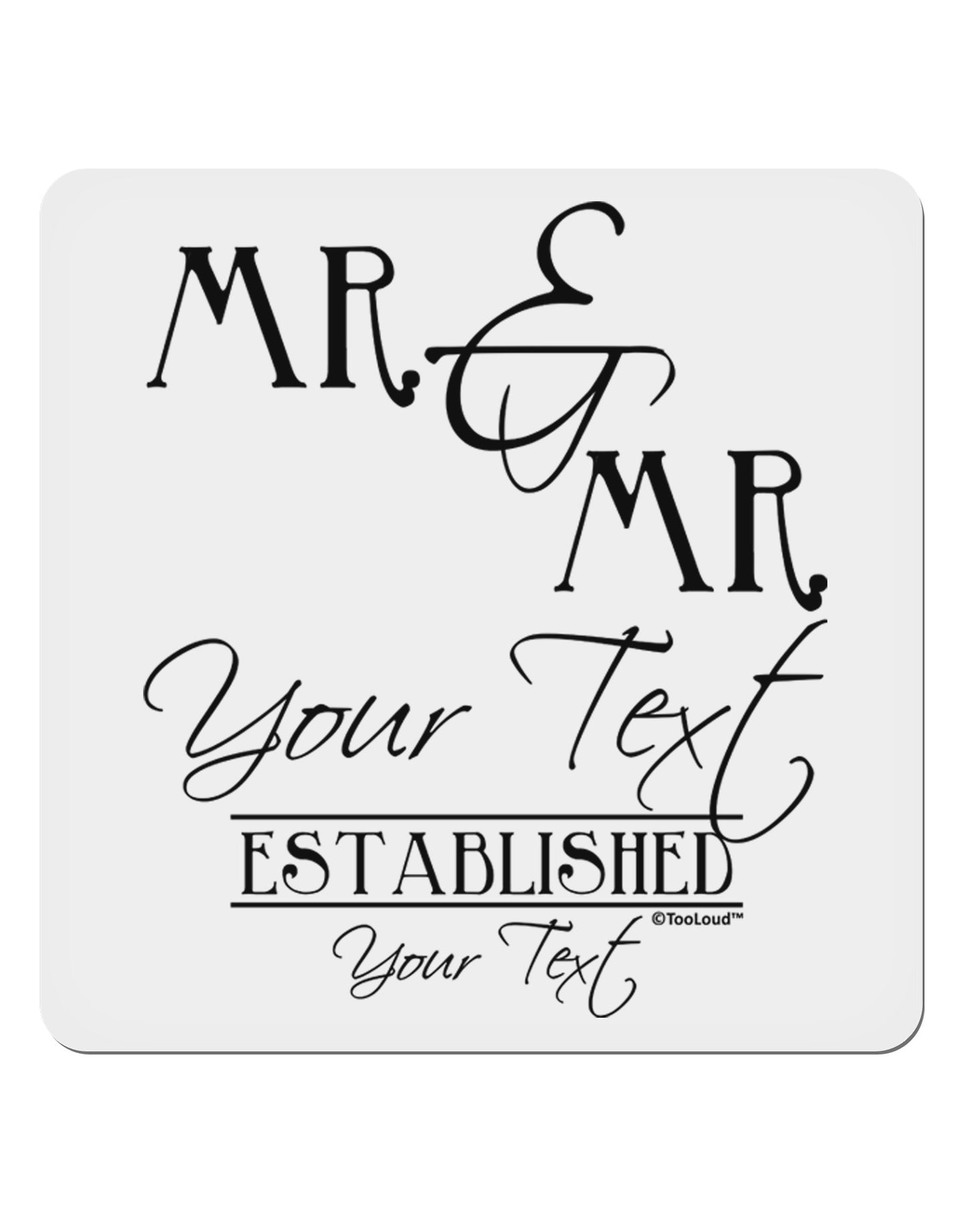 Personalized Mr and Mr -Name- Established -Date- Design 4x4" Square Sticker 4 Pieces-Stickers-TooLoud-White-Davson Sales