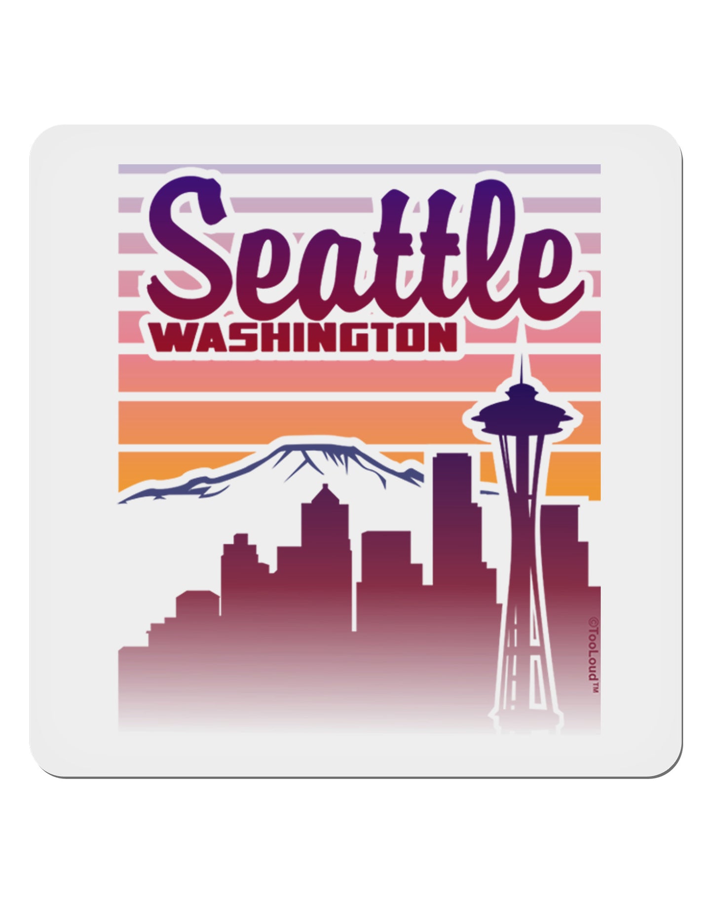 Seattle Washington Sunset 4x4" Square Sticker-Stickers-TooLoud-1-Davson Sales