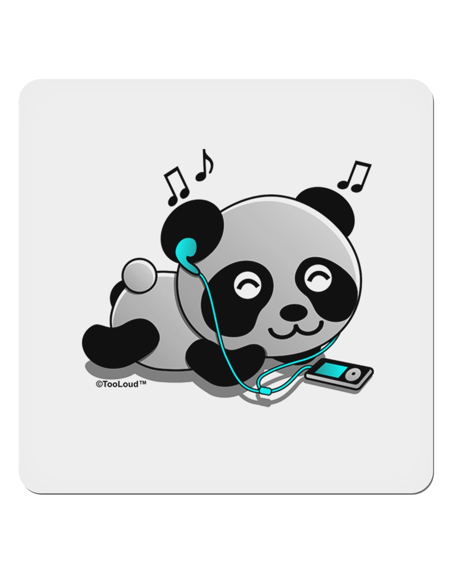Cute Panda With Ear Buds 4x4" Square Sticker-Stickers-TooLoud-1-Davson Sales