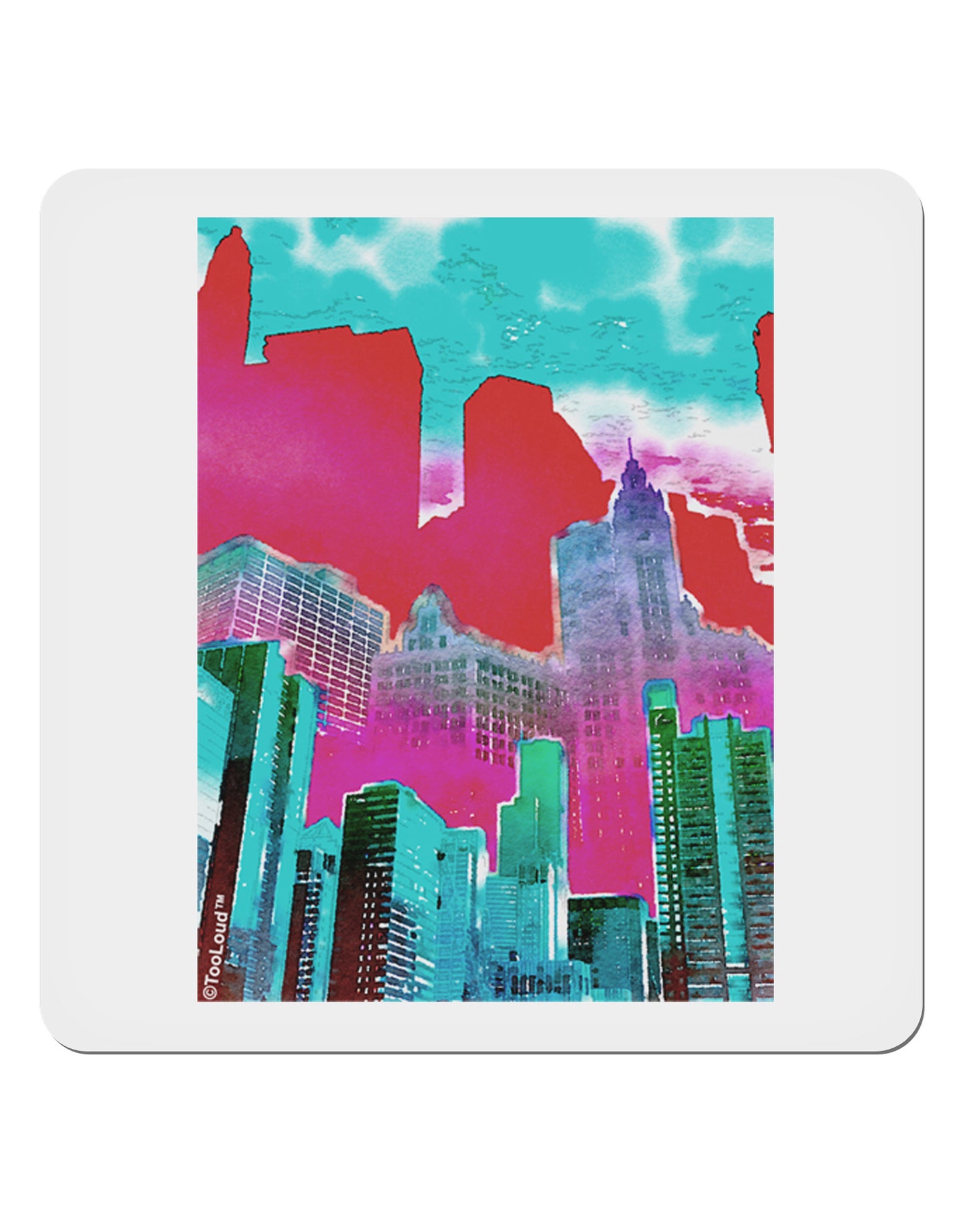Chicago Abstract 2 Watercolor 4x4" Square Sticker 4 Pieces-Stickers-TooLoud-White-Davson Sales