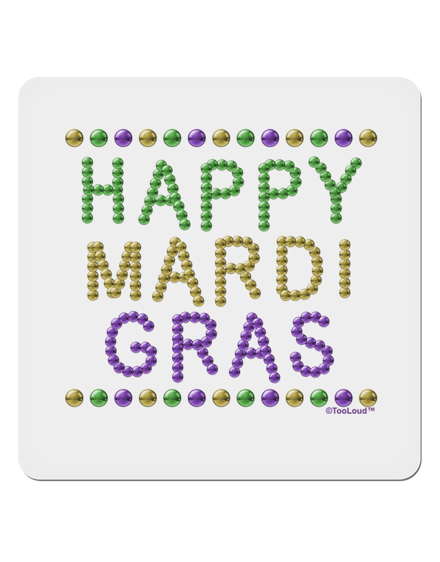 Happy Mardi Gras Beads 4x4" Square Sticker 4 Pieces-Stickers-TooLoud-White-Davson Sales