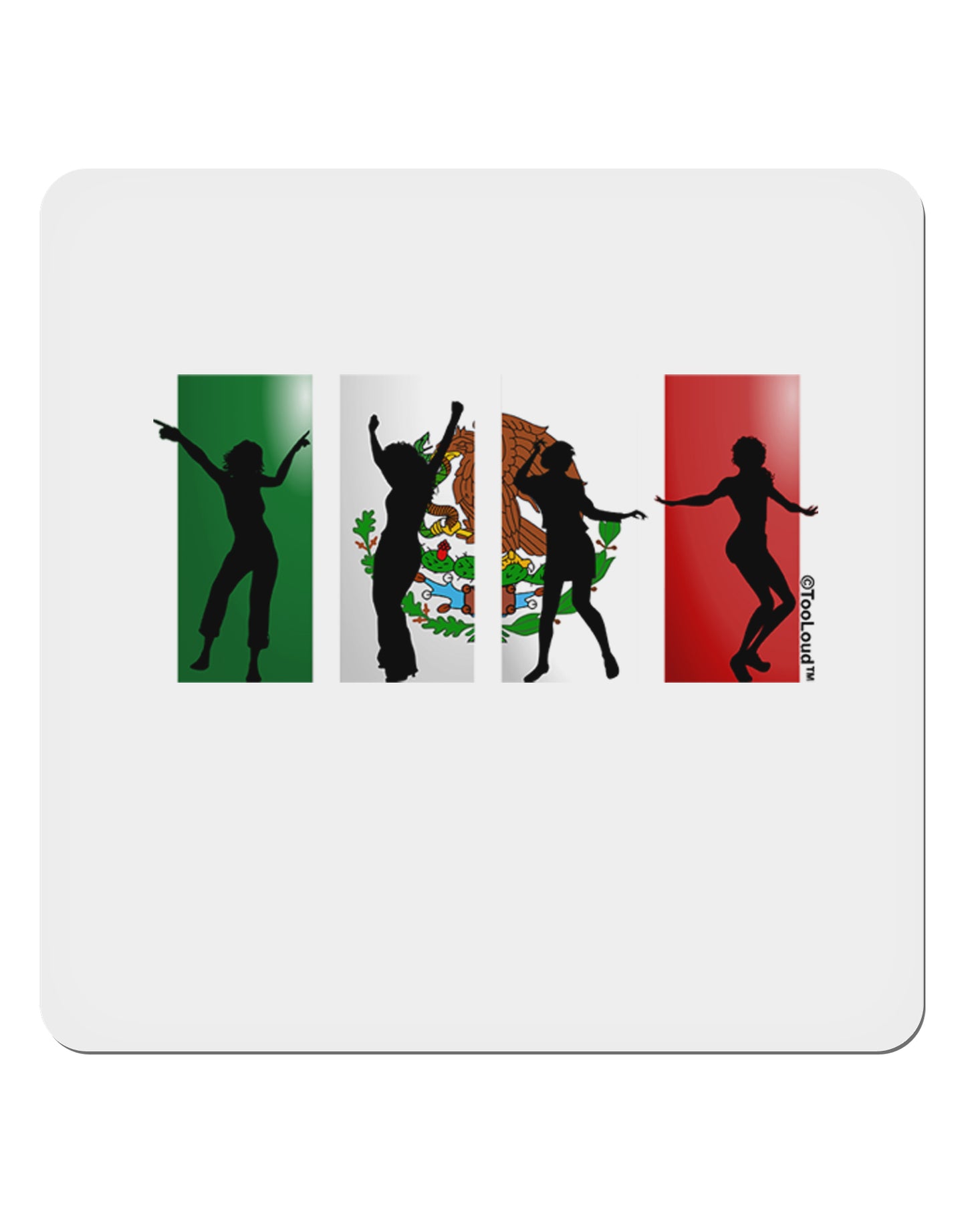Mexican Flag - Dancing Silhouettes 4x4" Square Sticker 4 Pieces-Stickers-TooLoud-White-Davson Sales