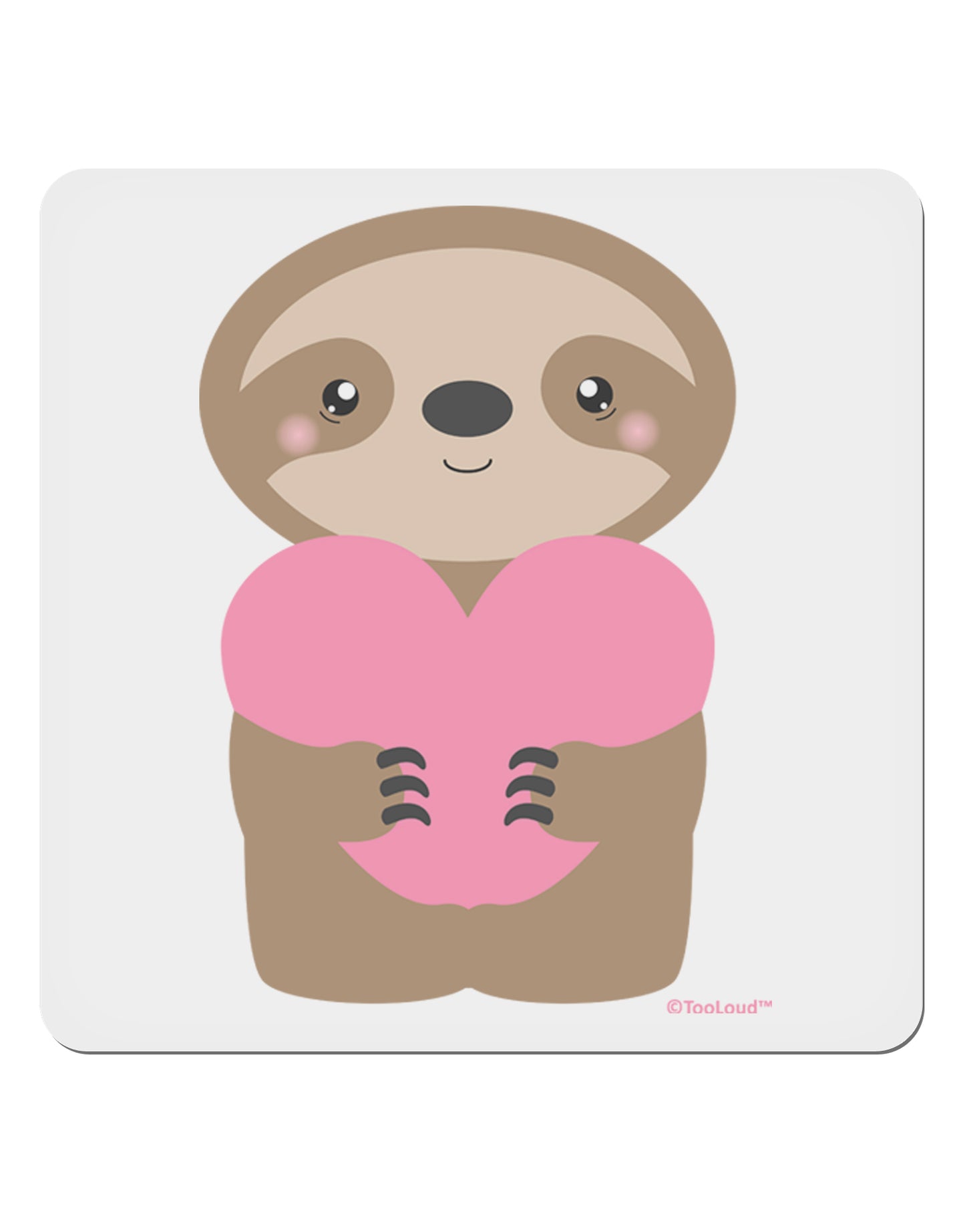 Cute Valentine Sloth Holding Heart 4x4" Square Sticker 4 Pieces-Stickers-TooLoud-White-Davson Sales