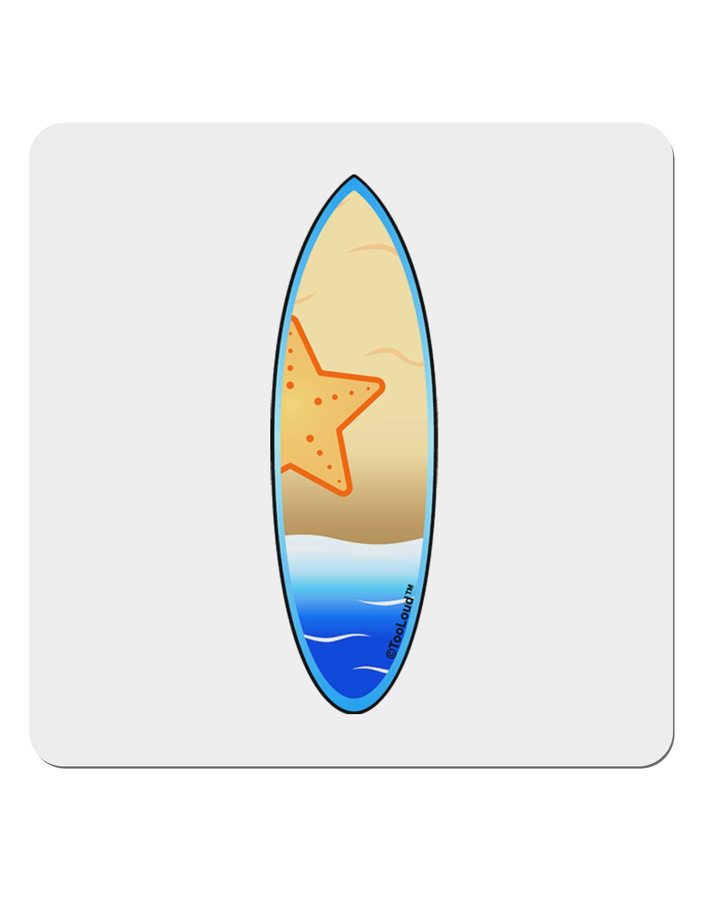 Starfish Surfboard 4x4" Square Sticker 4 Pieces-Stickers-TooLoud-White-Davson Sales