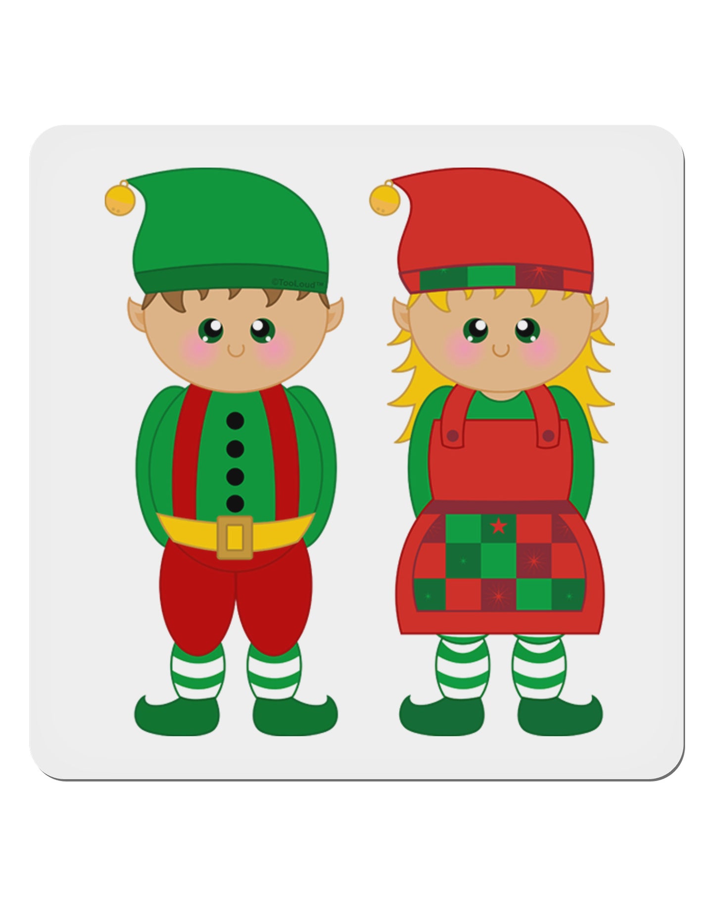 Cute Elf Couple Christmas 4x4" Square Sticker 4 Pieces-Stickers-TooLoud-White-Davson Sales