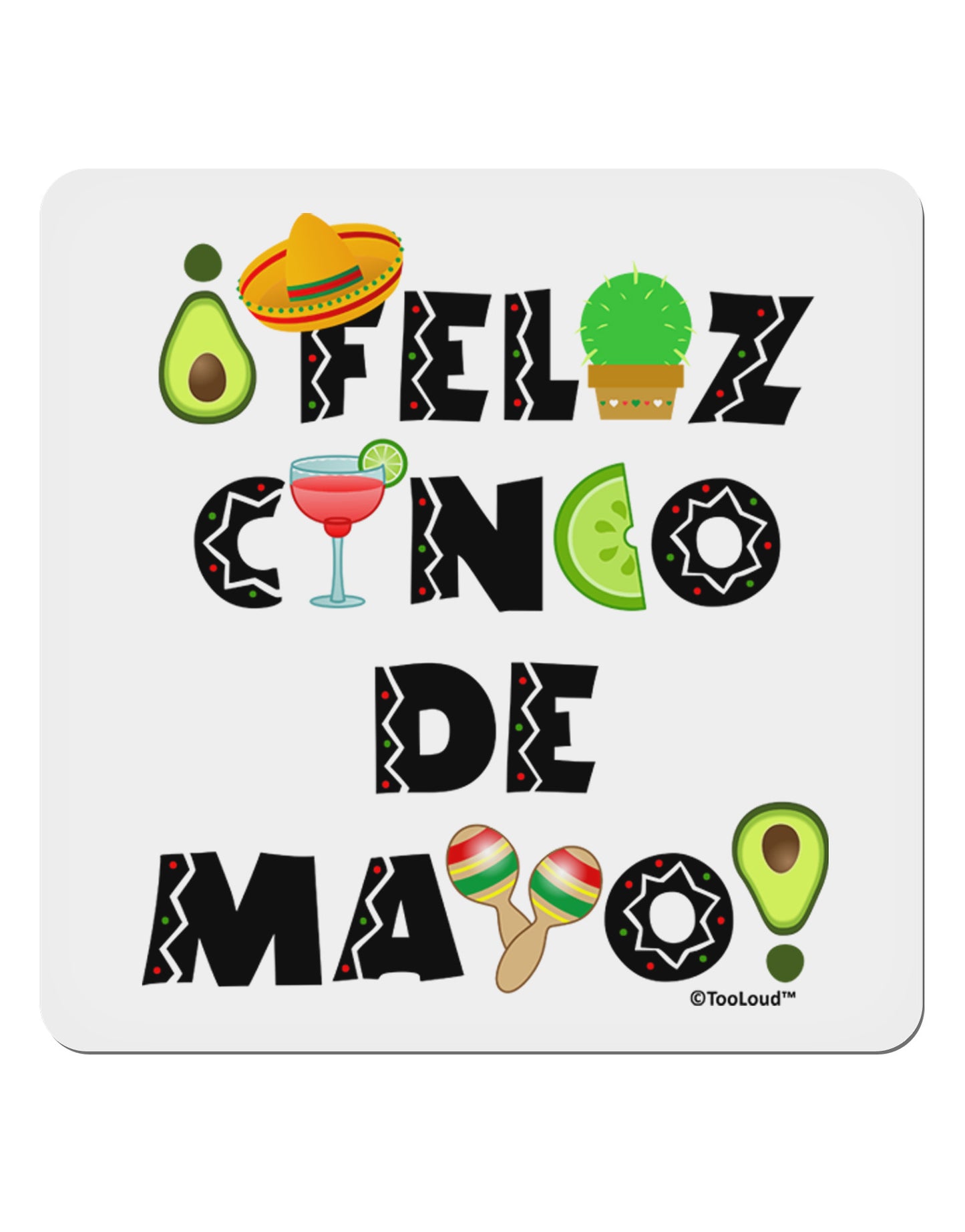 Feliz Cinco de Mayo - Fiesta Icons 4x4" Square Sticker 4 Pieces-Stickers-TooLoud-White-Davson Sales