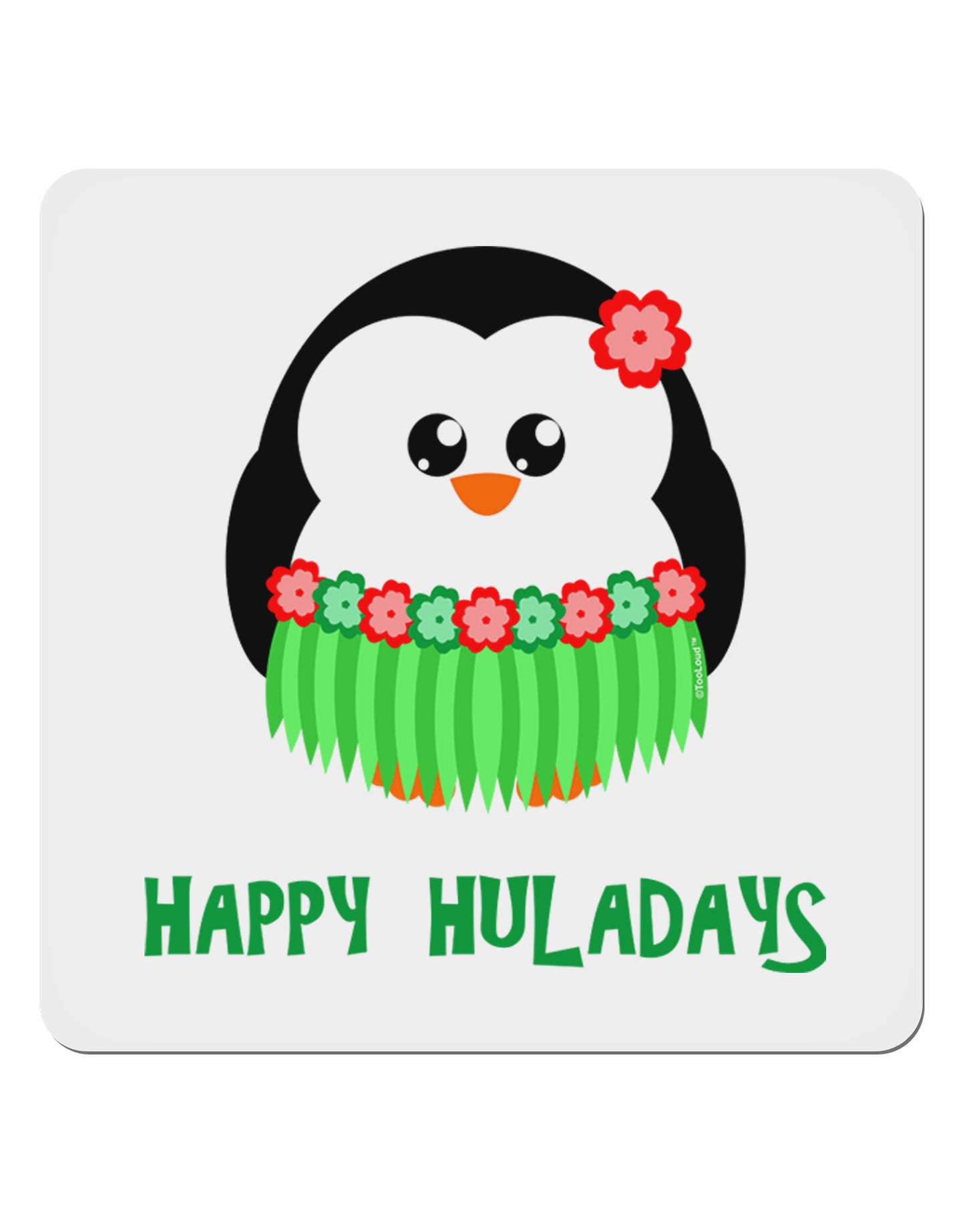 Happy Huladays Christmas Penguin - Red and Green 4x4" Square Sticker 4 Pieces-Stickers-TooLoud-White-Davson Sales