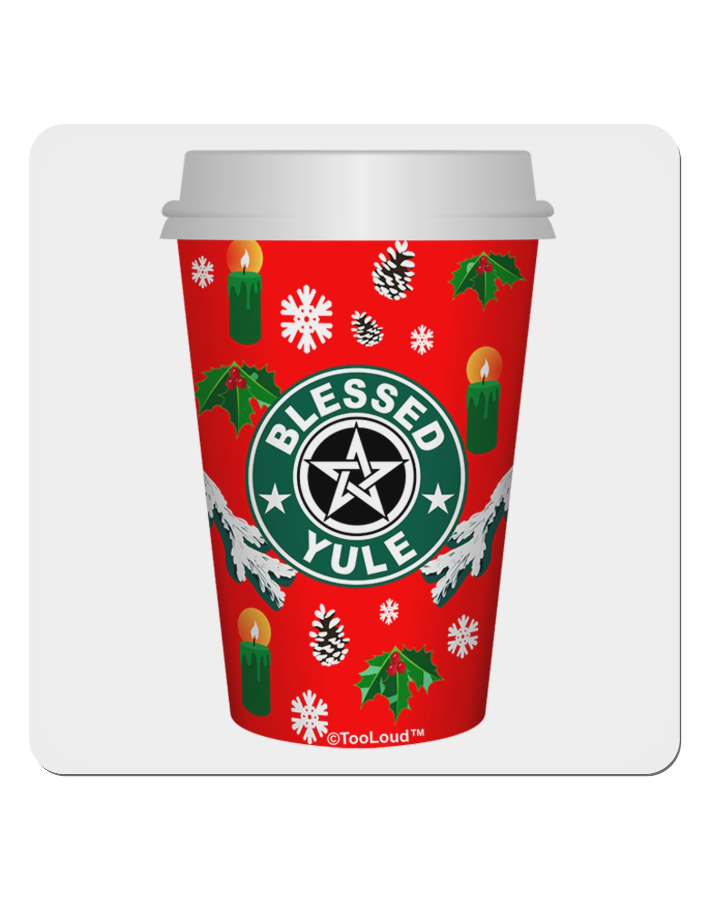 Blessed Yule Red Coffee Cup 4x4" Square Sticker-Stickers-TooLoud-1-Davson Sales