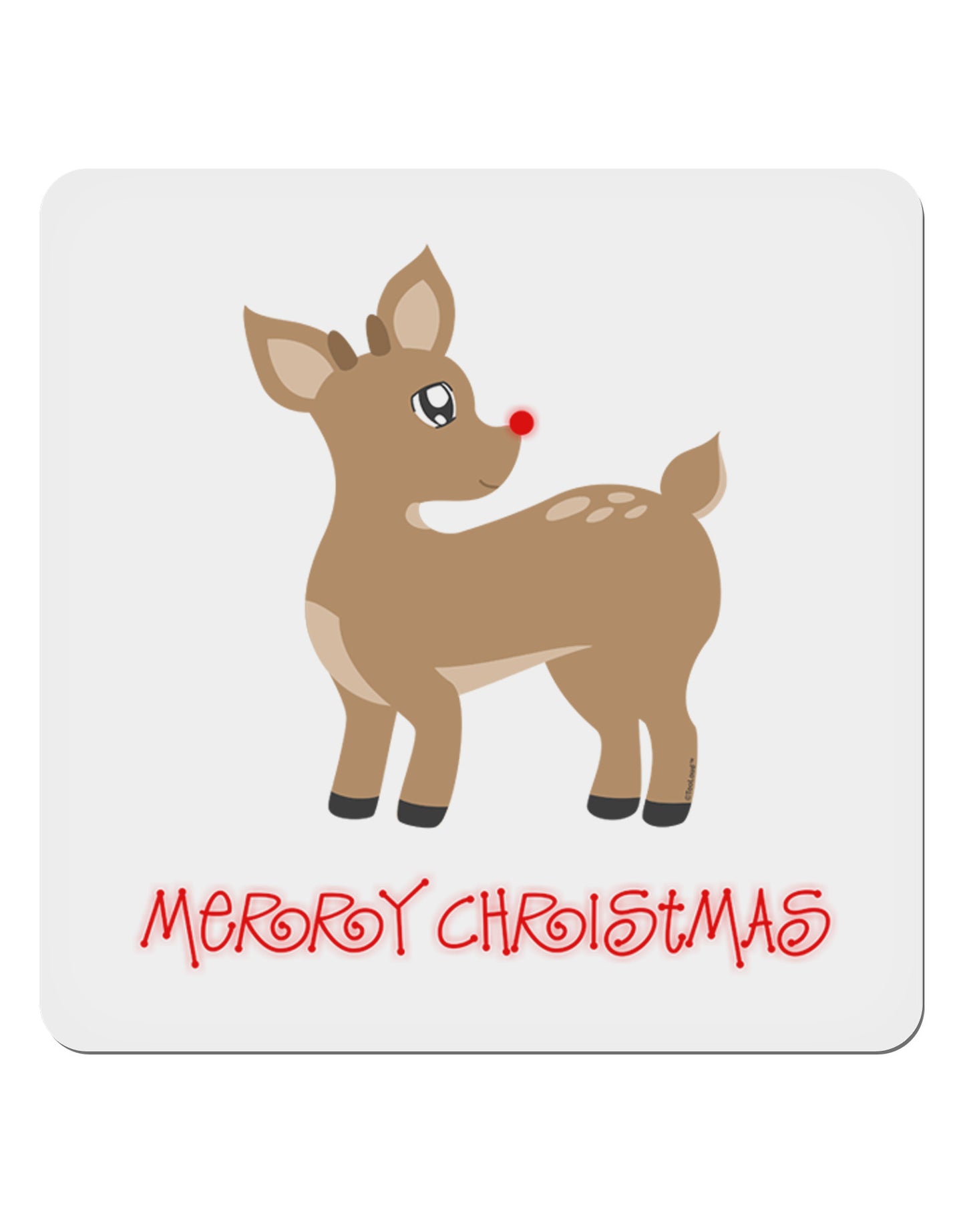 Cute Rudolph the Reindeer - Merry Christmas 4x4" Square Sticker 4 Pieces-Stickers-TooLoud-White-Davson Sales
