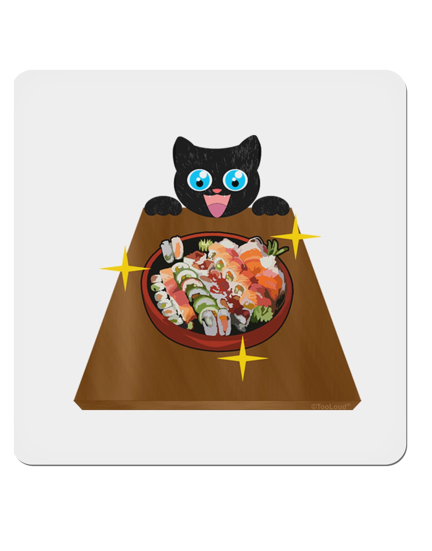 Anime Cat Loves Sushi 4x4" Square Sticker-Stickers-TooLoud-1-Davson Sales
