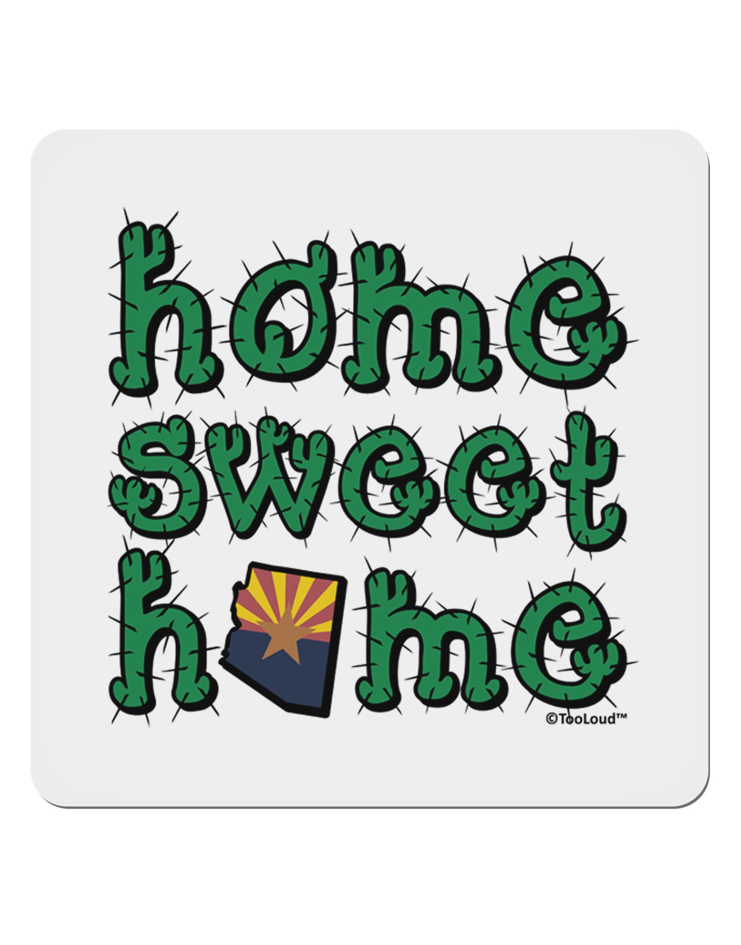 Home Sweet Home - Arizona - Cactus and State Flag 4x4" Square Sticker 4 Pieces-Stickers-TooLoud-White-Davson Sales