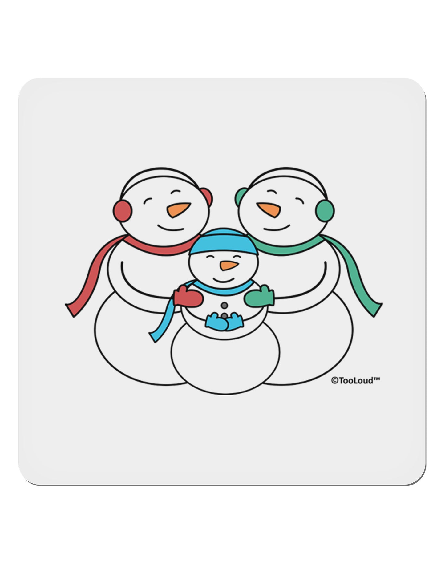Cute Snowman Family with Boy 4x4" Square Sticker 4 Pieces-Stickers-TooLoud-White-Davson Sales