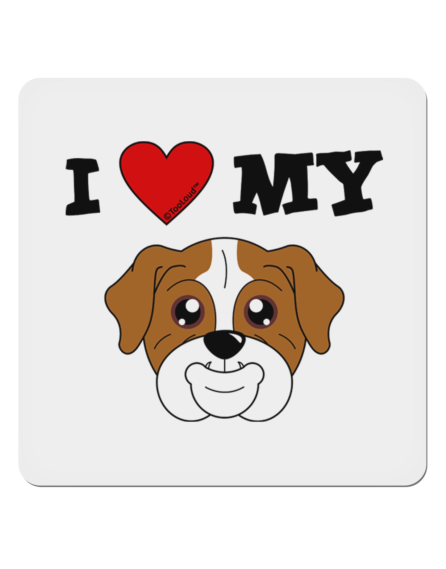 I Heart My - Cute Bulldog - Red 4x4" Square Sticker 4 Pieces-Stickers-TooLoud-White-Davson Sales