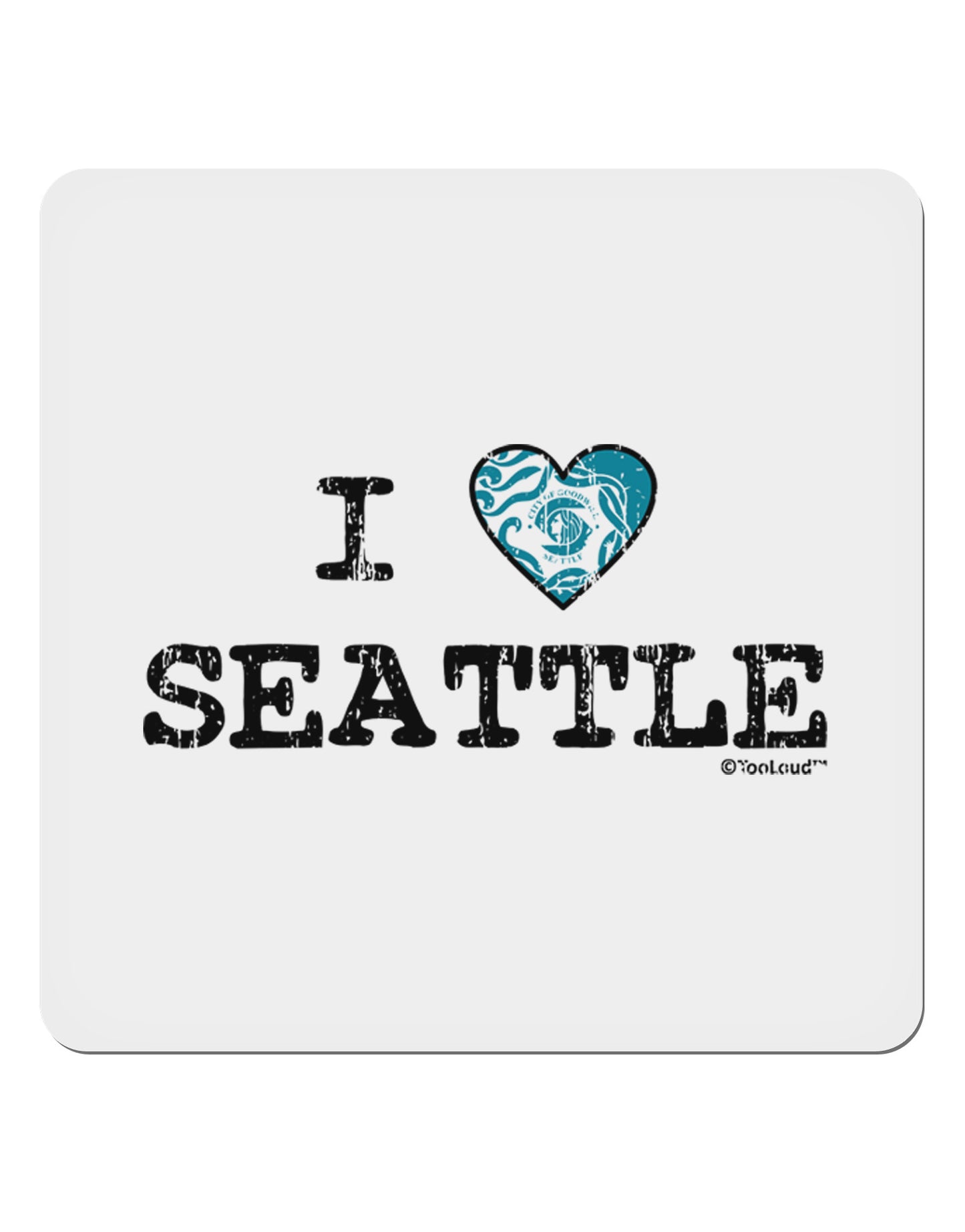 Distressed I Heart Seattle - Heart Flag 4x4" Square Sticker 4 Pieces-Stickers-TooLoud-White-Davson Sales