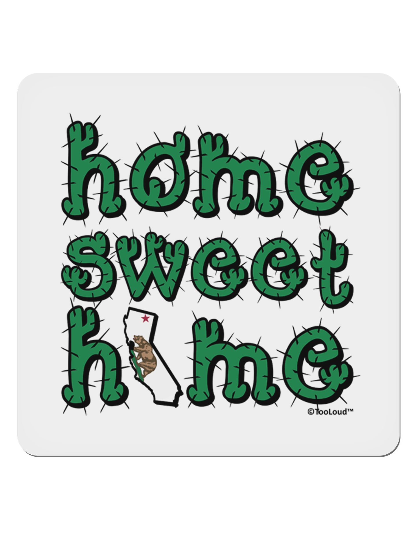 Home Sweet Home - California - Cactus and State Flag 4x4" Square Sticker 4 Pieces-Stickers-TooLoud-White-Davson Sales