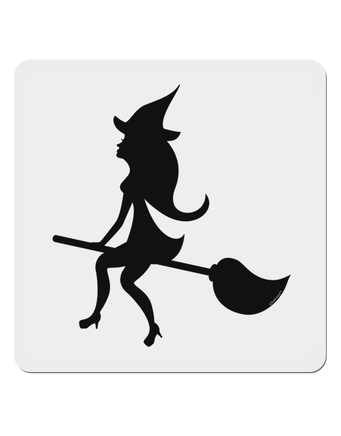 Cute Witch on Broom Silhouette Halloween 4x4" Square Sticker 4 Pieces-Stickers-TooLoud-White-Davson Sales