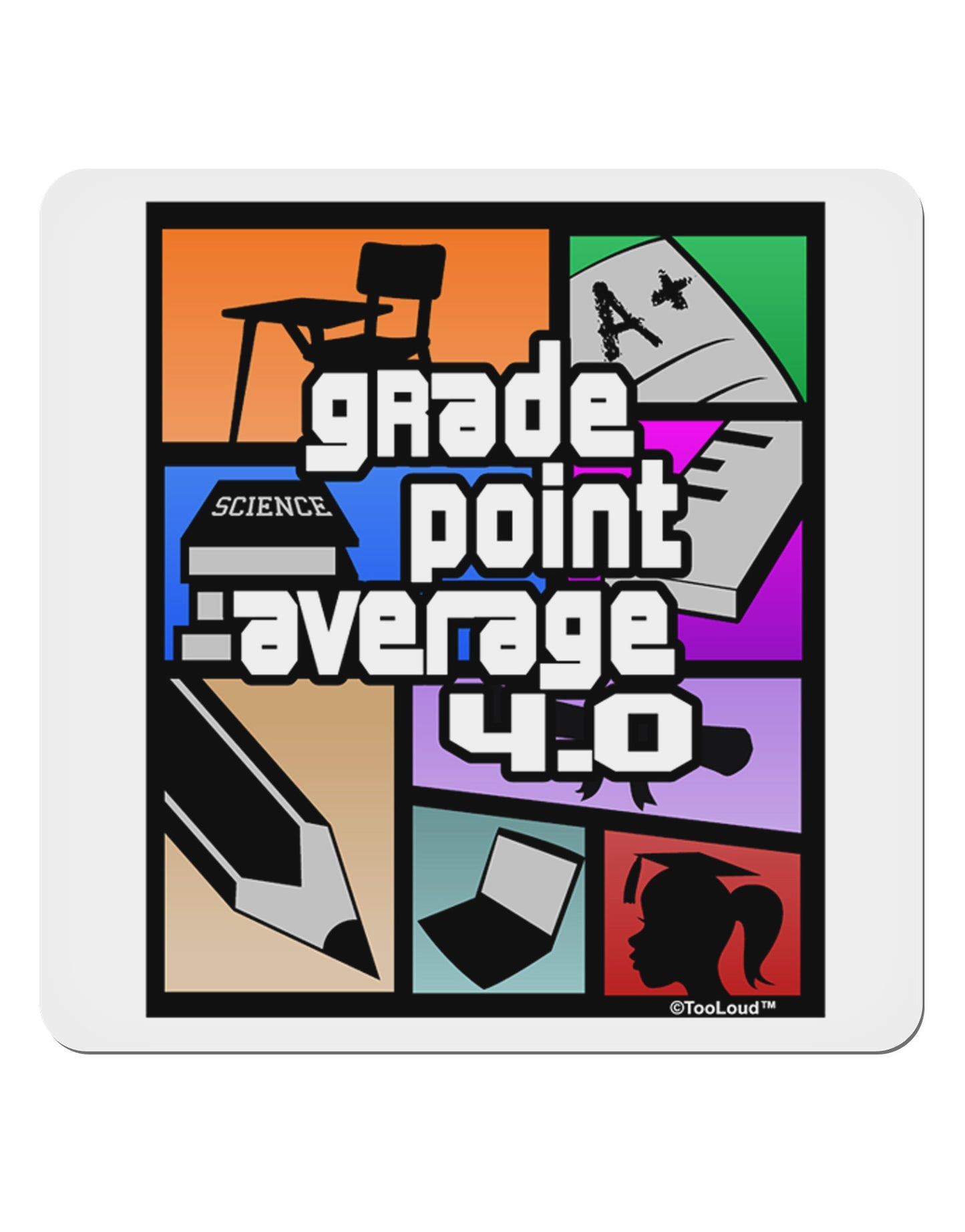 GPA 4 - Grade Point Average 4x4" Square Sticker-Stickers-TooLoud-1-Davson Sales