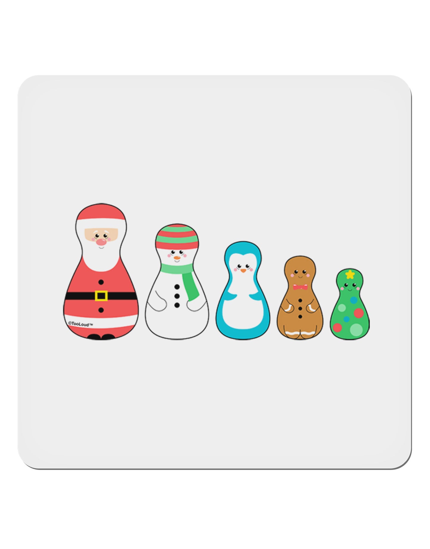 Cute Christmas Matryoshka Nesting Dolls 4x4" Square Sticker 4 Pieces-Stickers-TooLoud-White-Davson Sales