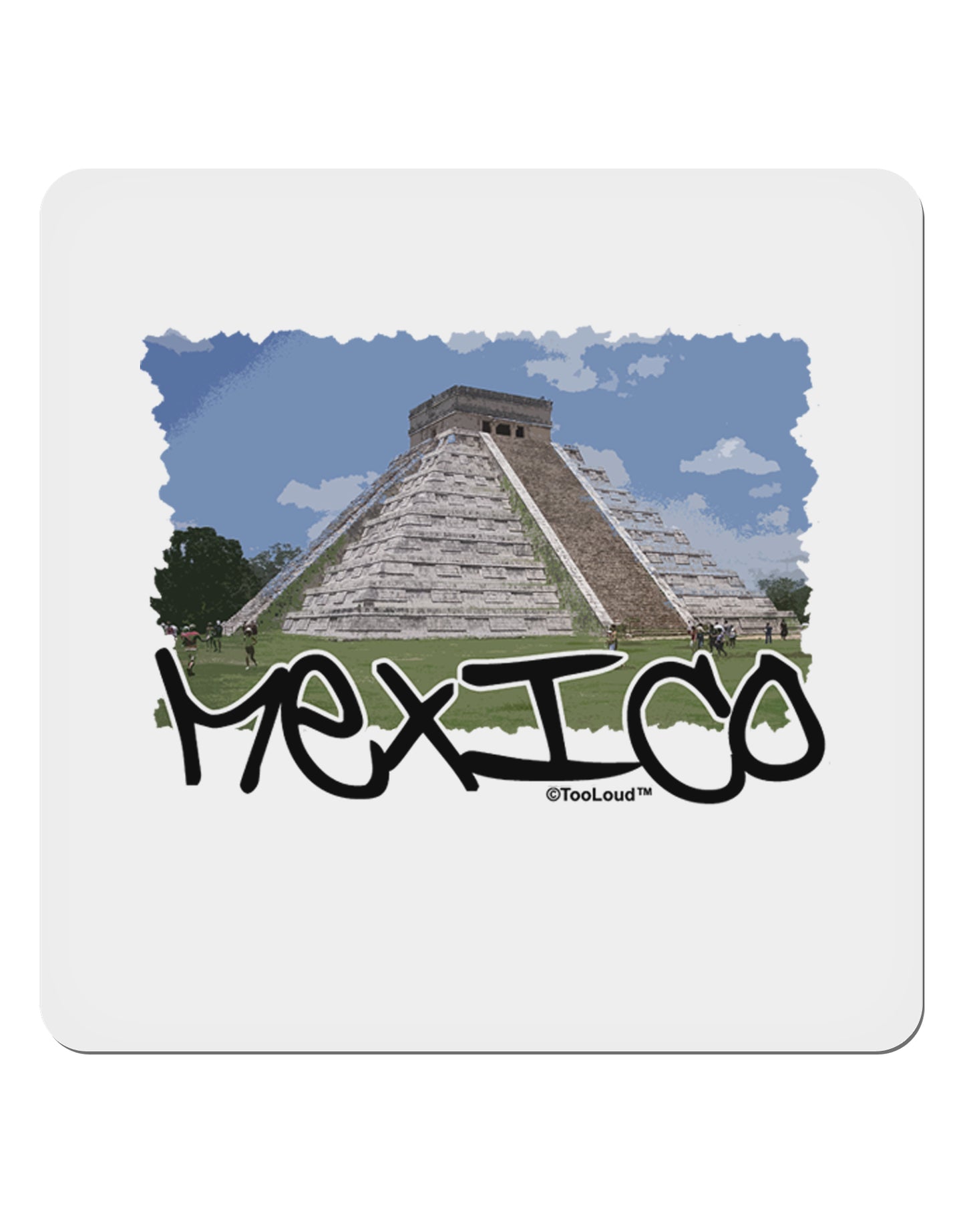 Mexico - Mayan Temple Cut-out 4x4" Square Sticker 4 Pieces-Stickers-TooLoud-White-Davson Sales