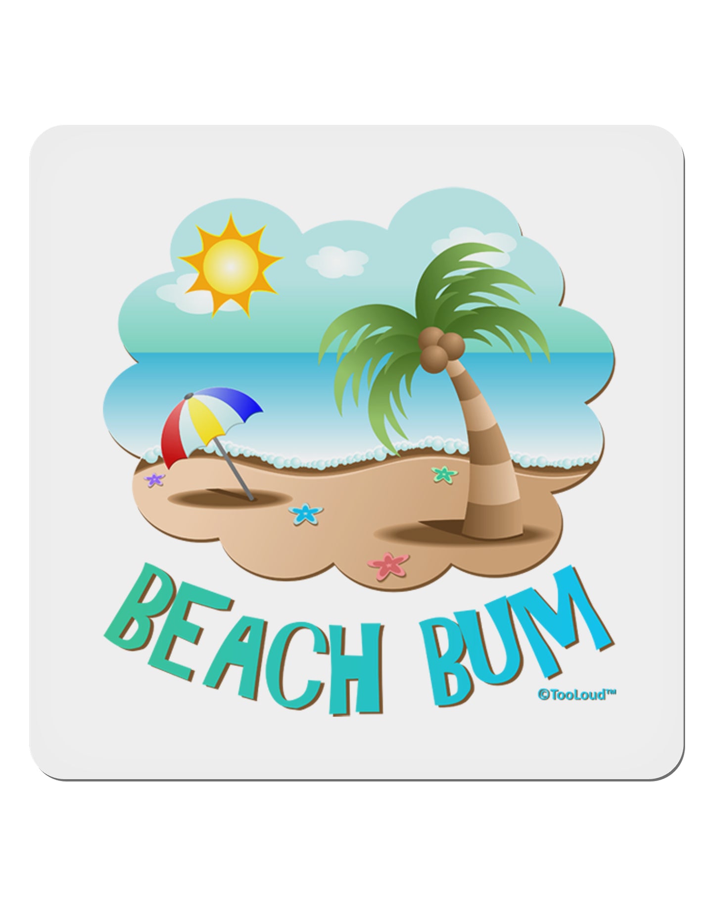 Fun Summer Beach Scene - Beach Bum 4x4" Square Sticker 4 Pieces-Stickers-TooLoud-White-Davson Sales
