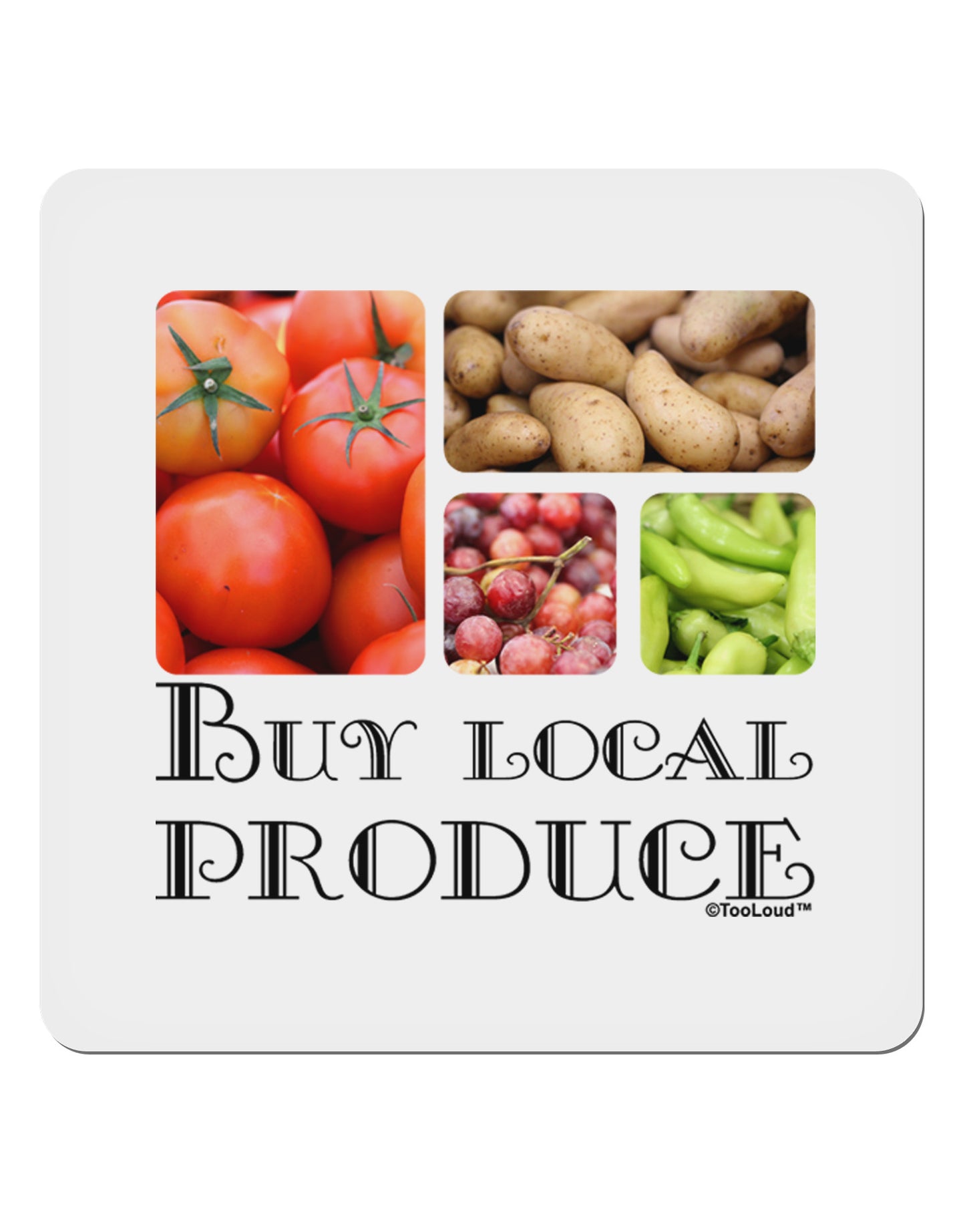 Buy Local Produce Text 4x4" Square Sticker 4 Pieces-Stickers-TooLoud-White-Davson Sales