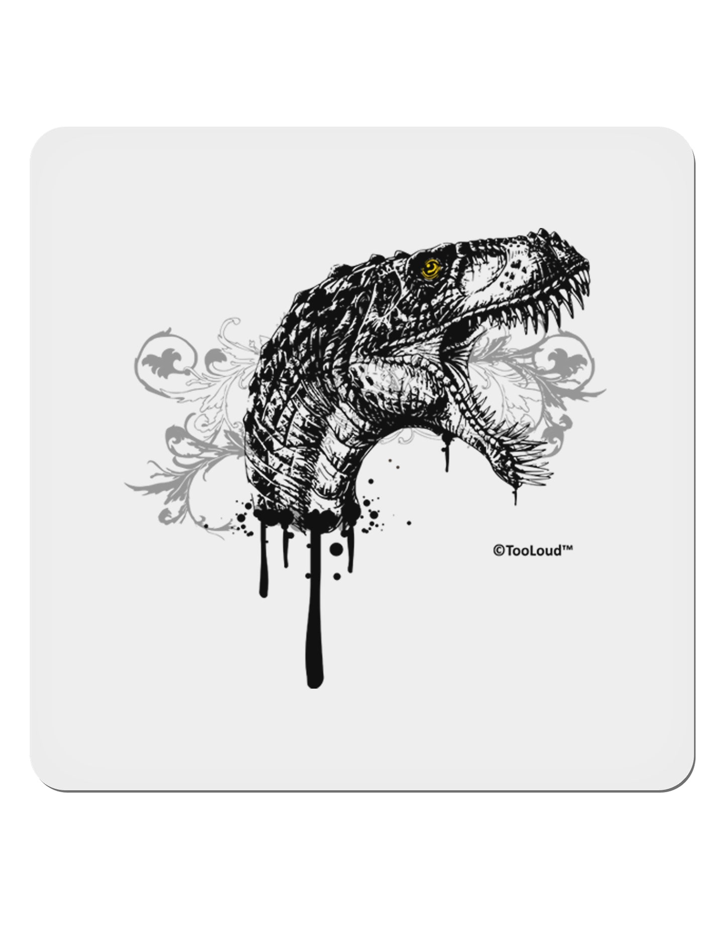 Artistic Ink Style Dinosaur Head Design 4x4" Square Sticker 4 Pieces-Stickers-TooLoud-White-Davson Sales