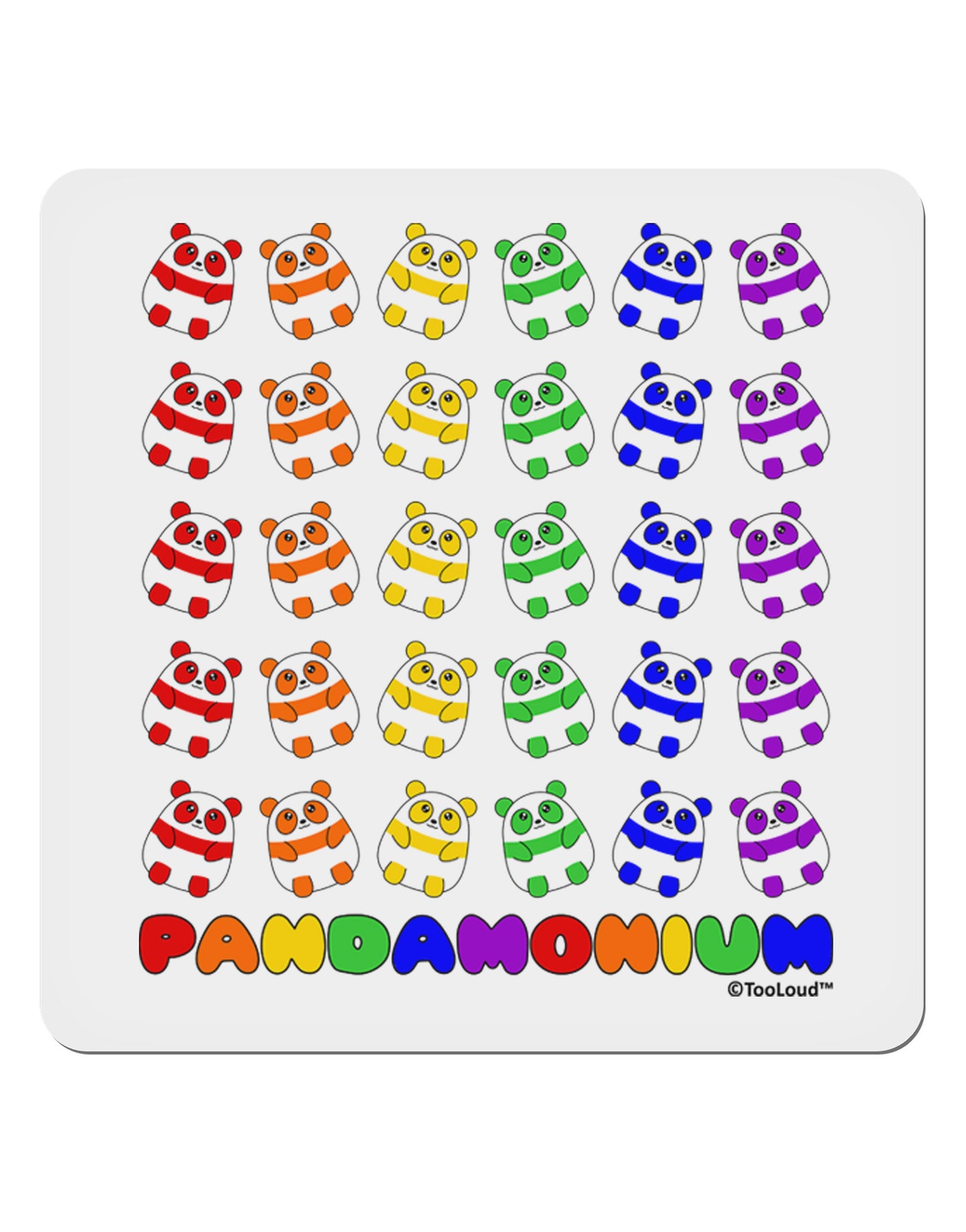 Pandamonium Rainbow Pandas 4x4" Square Sticker 4 Pieces-Stickers-TooLoud-White-Davson Sales