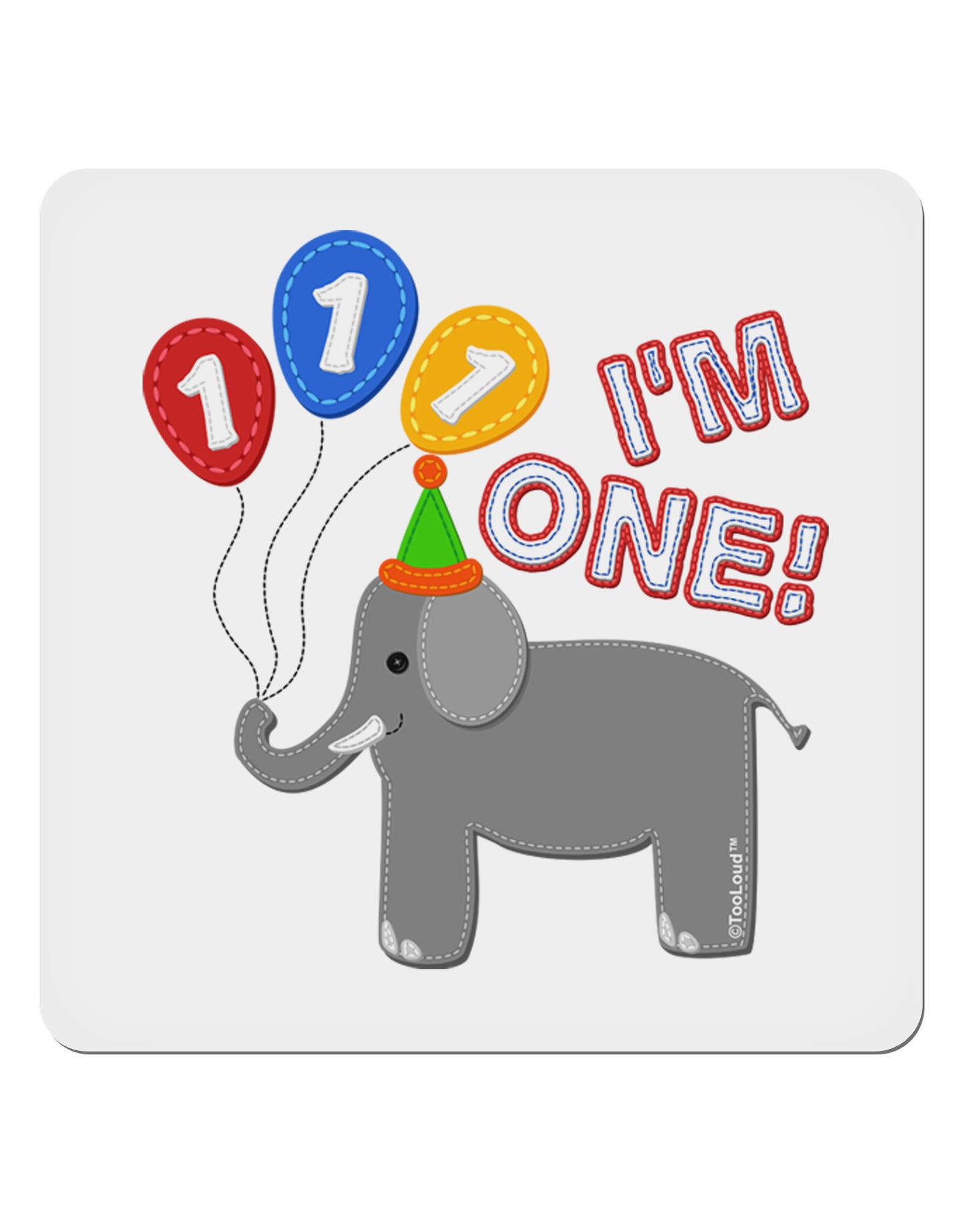 I'm One Cute 1st Birthday Elephant 4x4" Square Sticker 4 Pieces-Stickers-TooLoud-White-Davson Sales