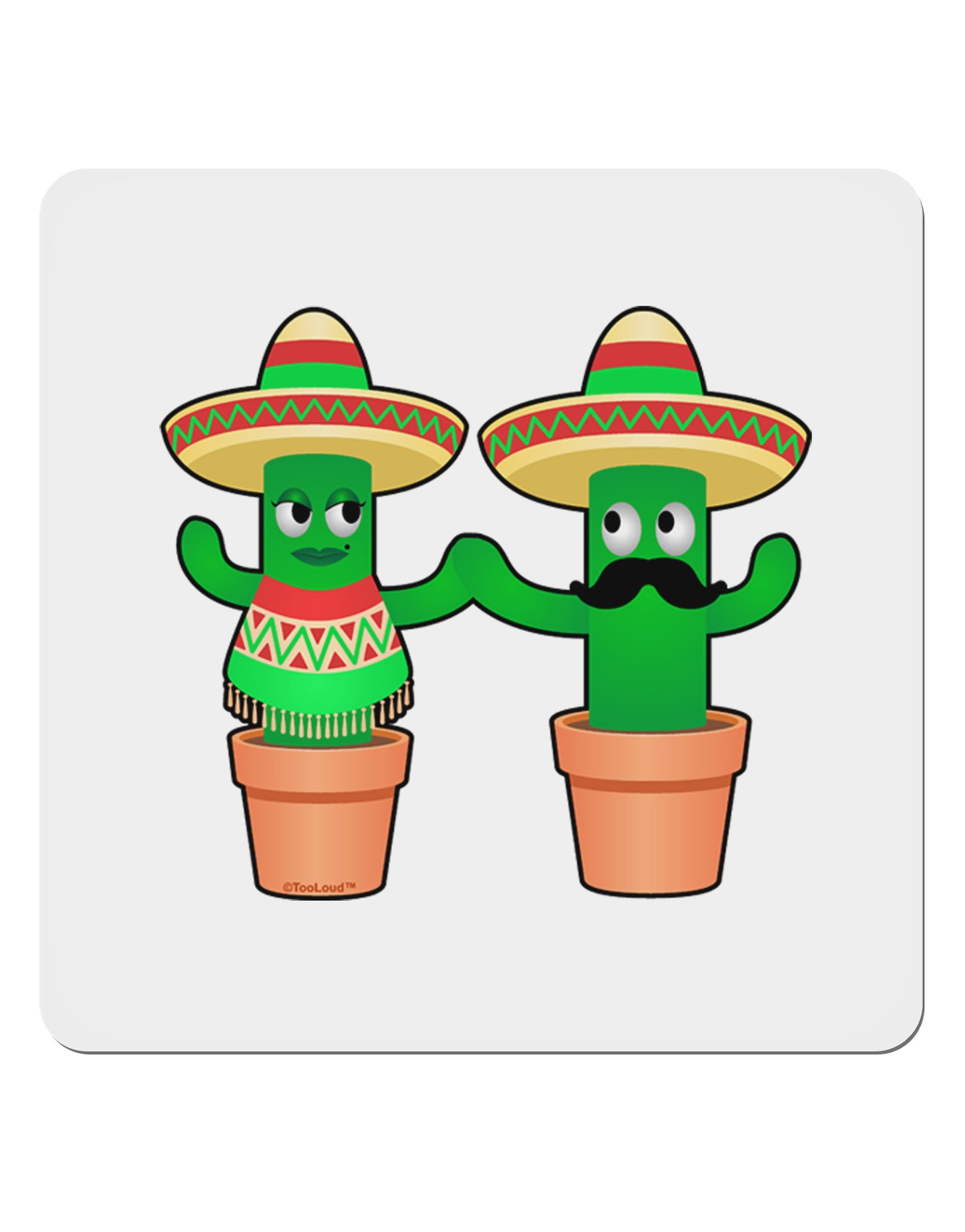 Fiesta Cactus Couple 4x4" Square Sticker-Stickers-TooLoud-1-Davson Sales