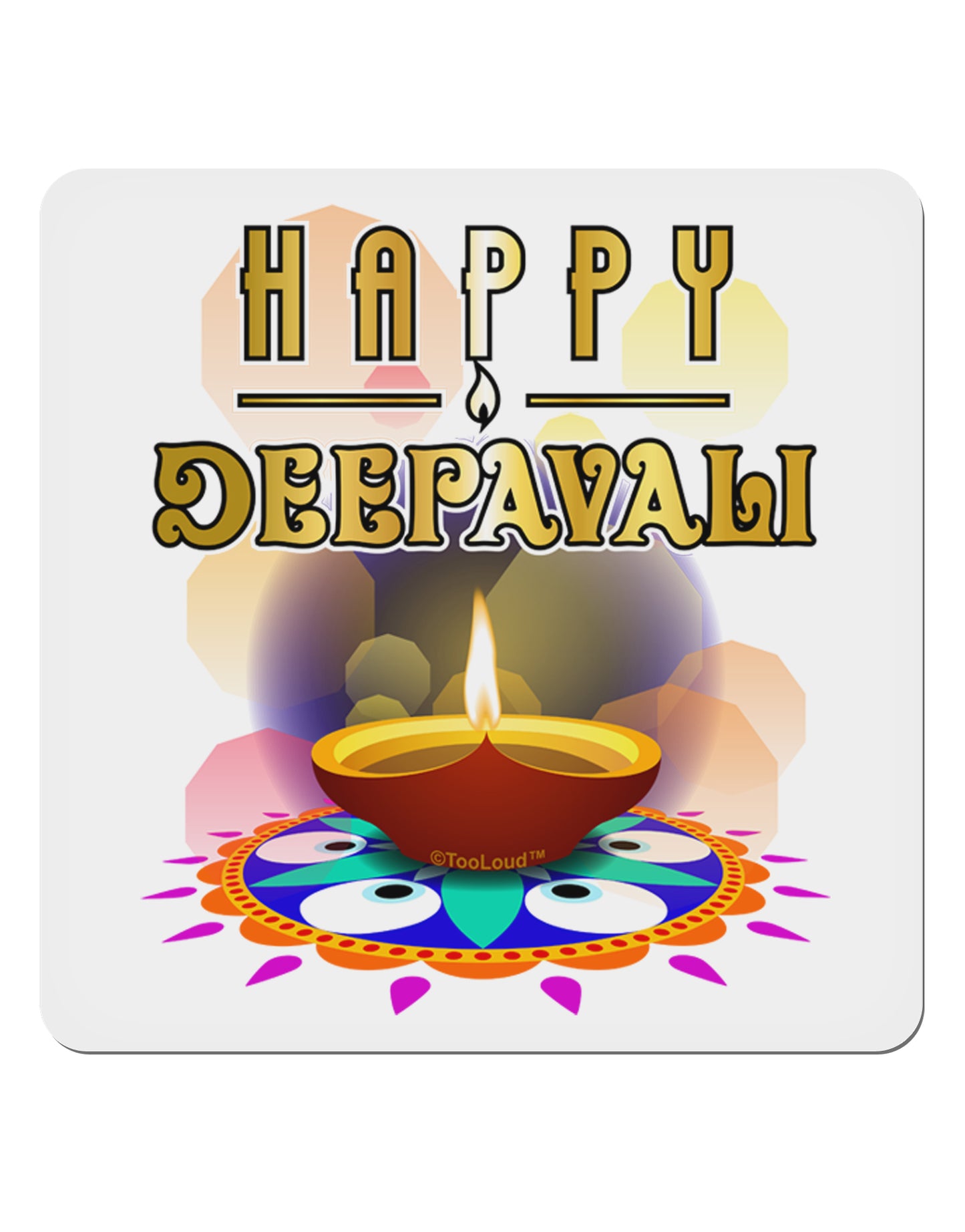 Happy Deepavali - Rangoli and Diya 4x4" Square Sticker-Stickers-TooLoud-1-Davson Sales