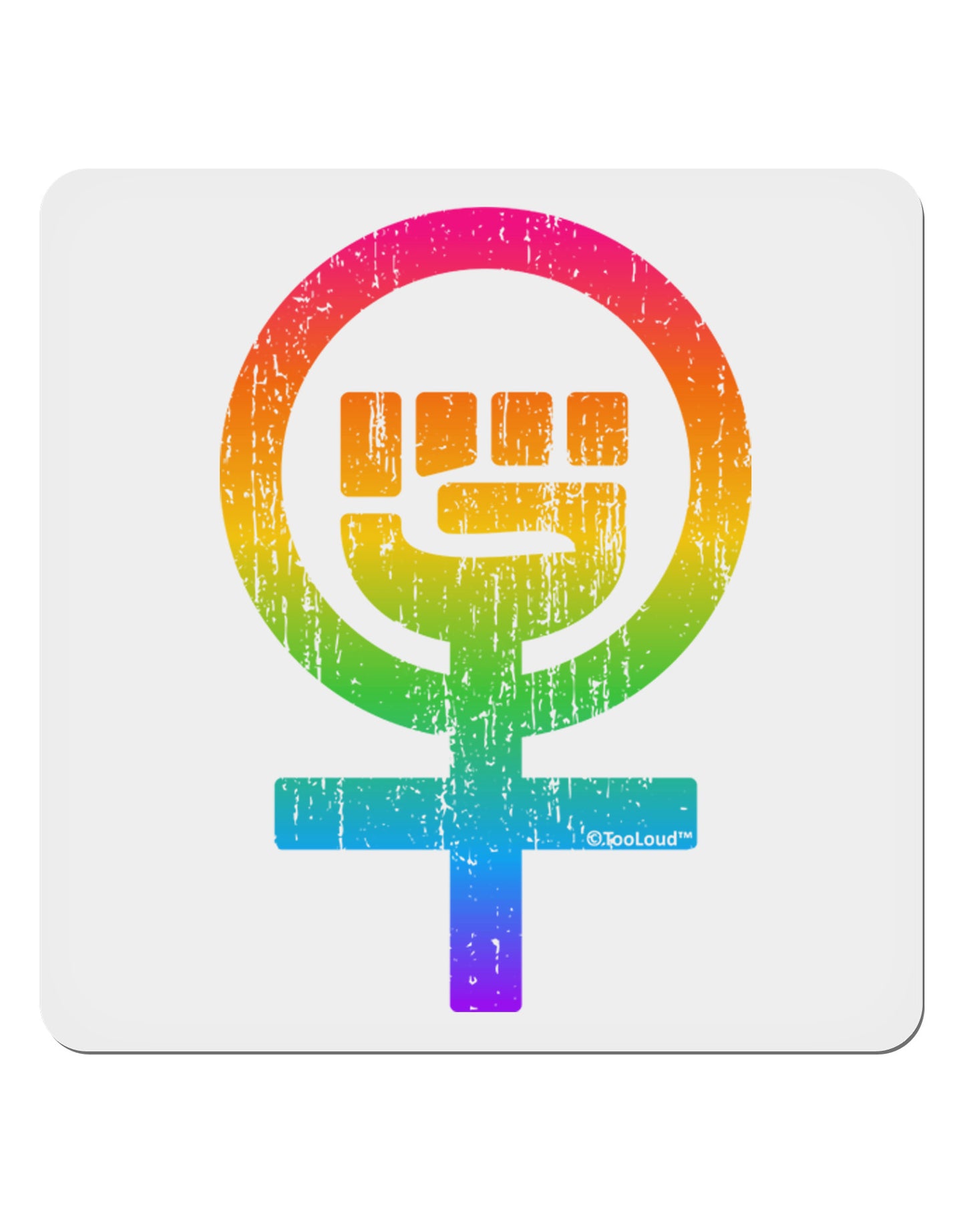 Rainbow Distressed Feminism Symbol 4x4" Square Sticker 4 Pieces-Stickers-TooLoud-White-Davson Sales