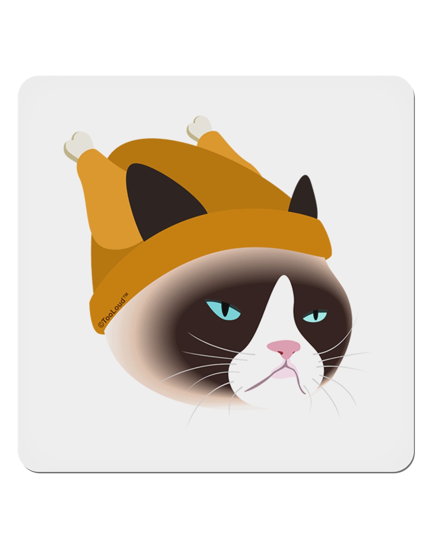 Disgruntled Cat Wearing Turkey Hat 4x4" Square Sticker-Stickers-TooLoud-1-Davson Sales