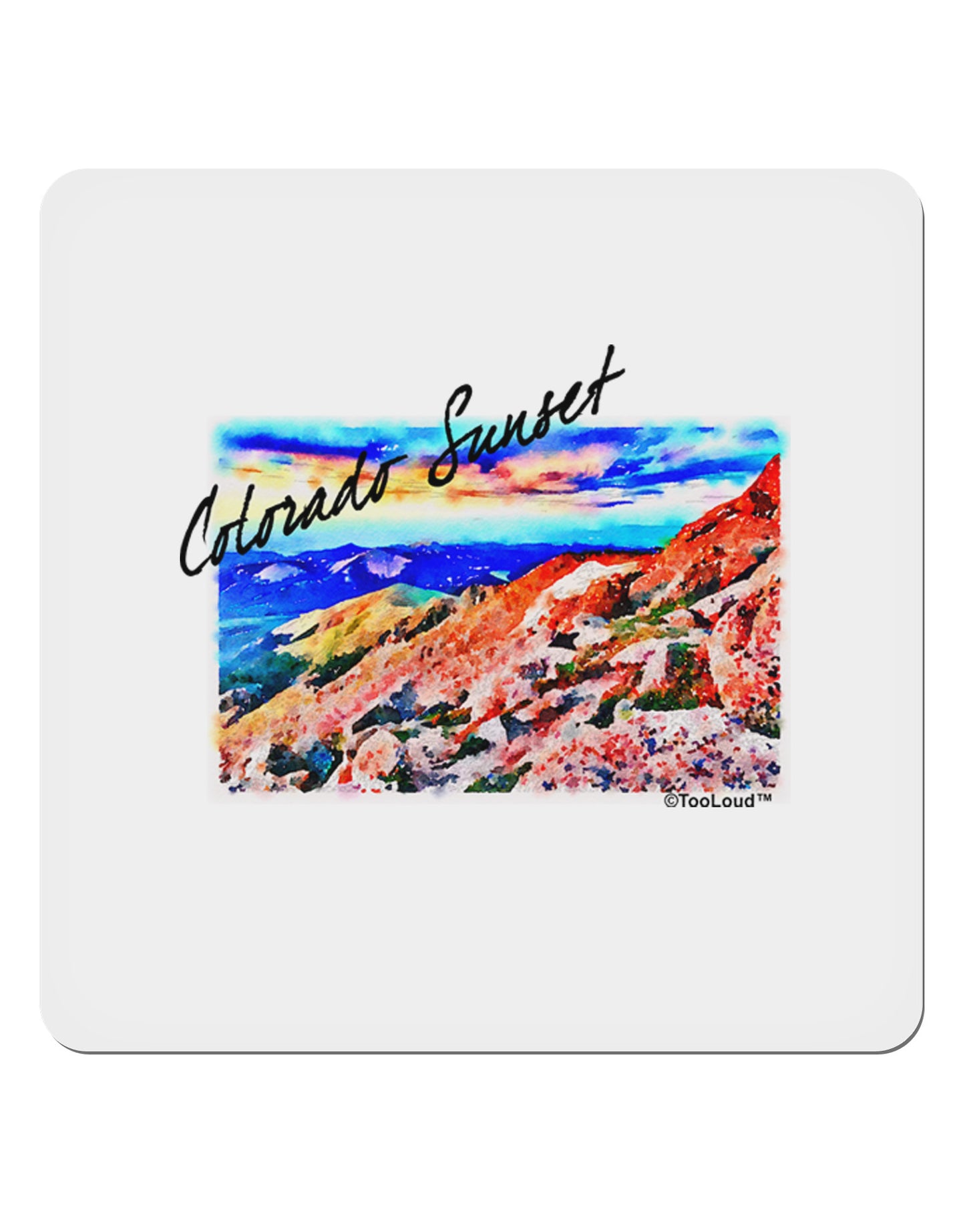 Colorado Mtn Sunset Bold WaterColor 4x4" Square Sticker-Stickers-TooLoud-1-Davson Sales