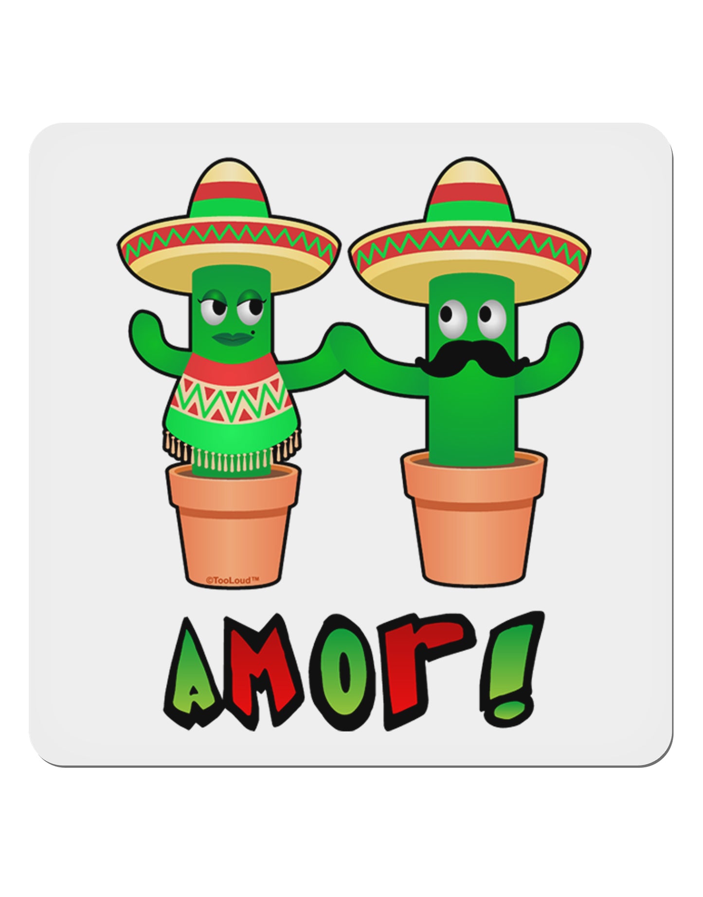 Fiesta Cactus Couple Amor 4x4" Square Sticker-Stickers-TooLoud-1-Davson Sales