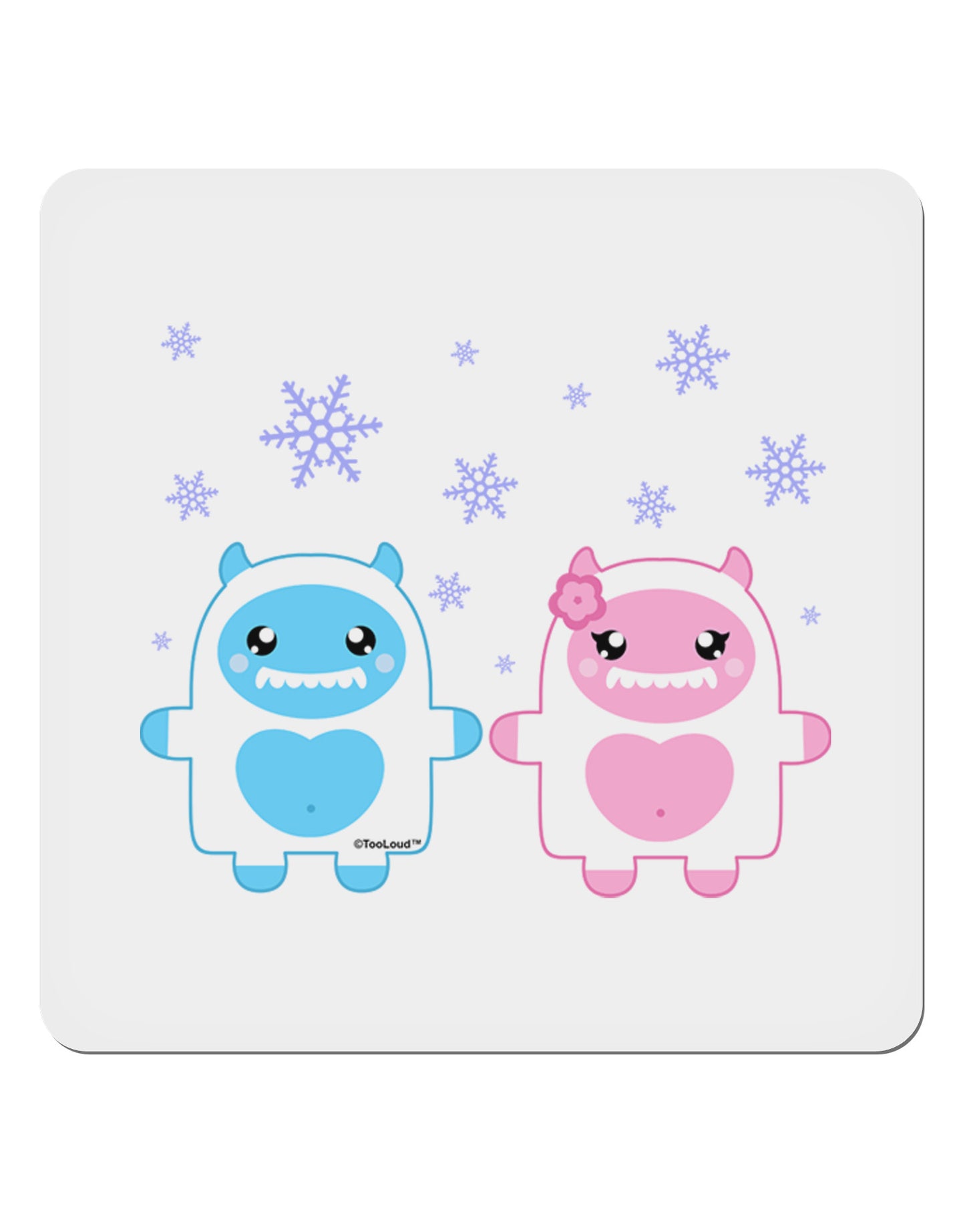 Cute Abominable Snowman Yeti Couple - Christmas 4x4" Square Sticker 4 Pieces-Stickers-TooLoud-White-Davson Sales