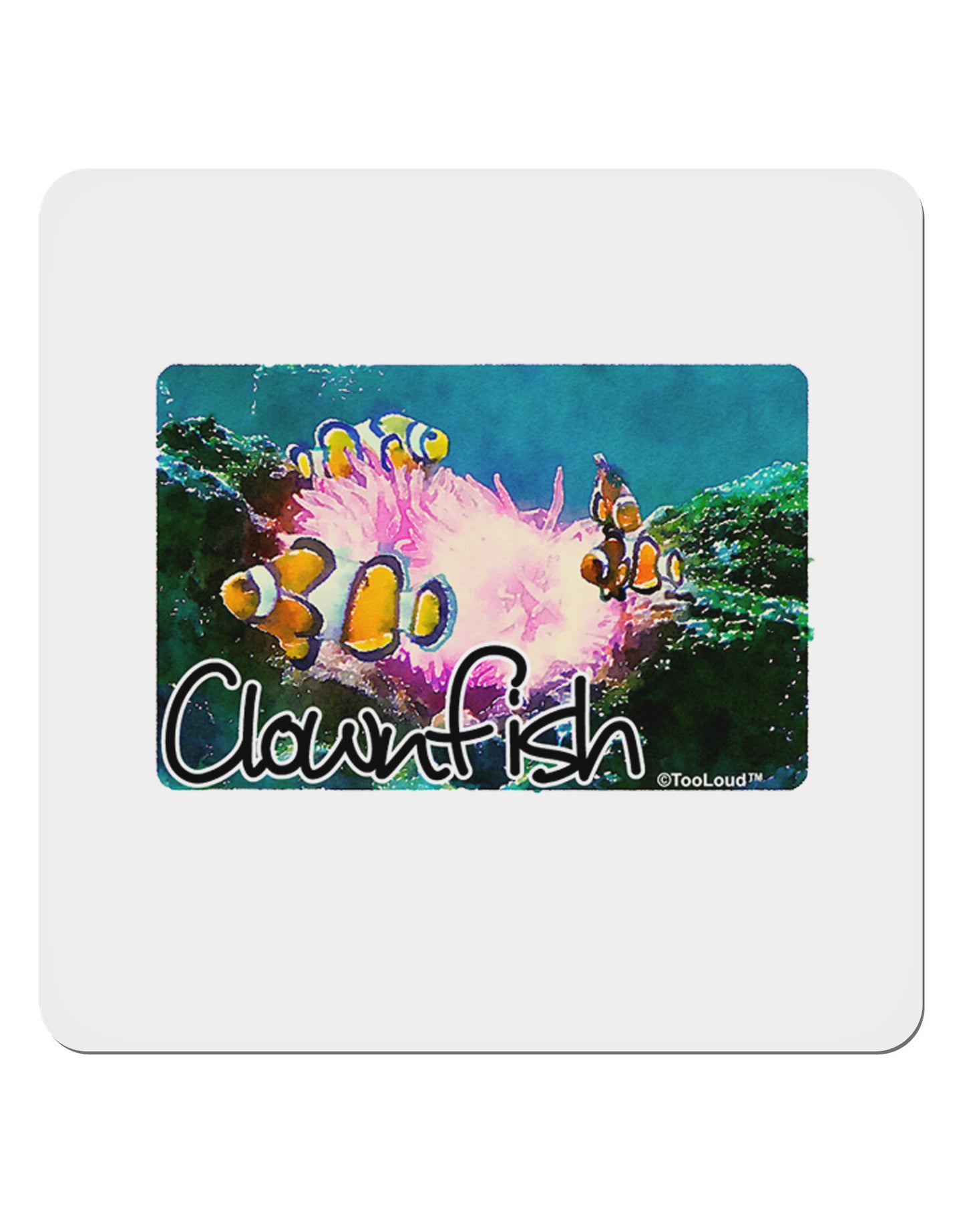 Clownfish Watercolor Text 4x4" Square Sticker 4 Pieces-Stickers-TooLoud-White-Davson Sales